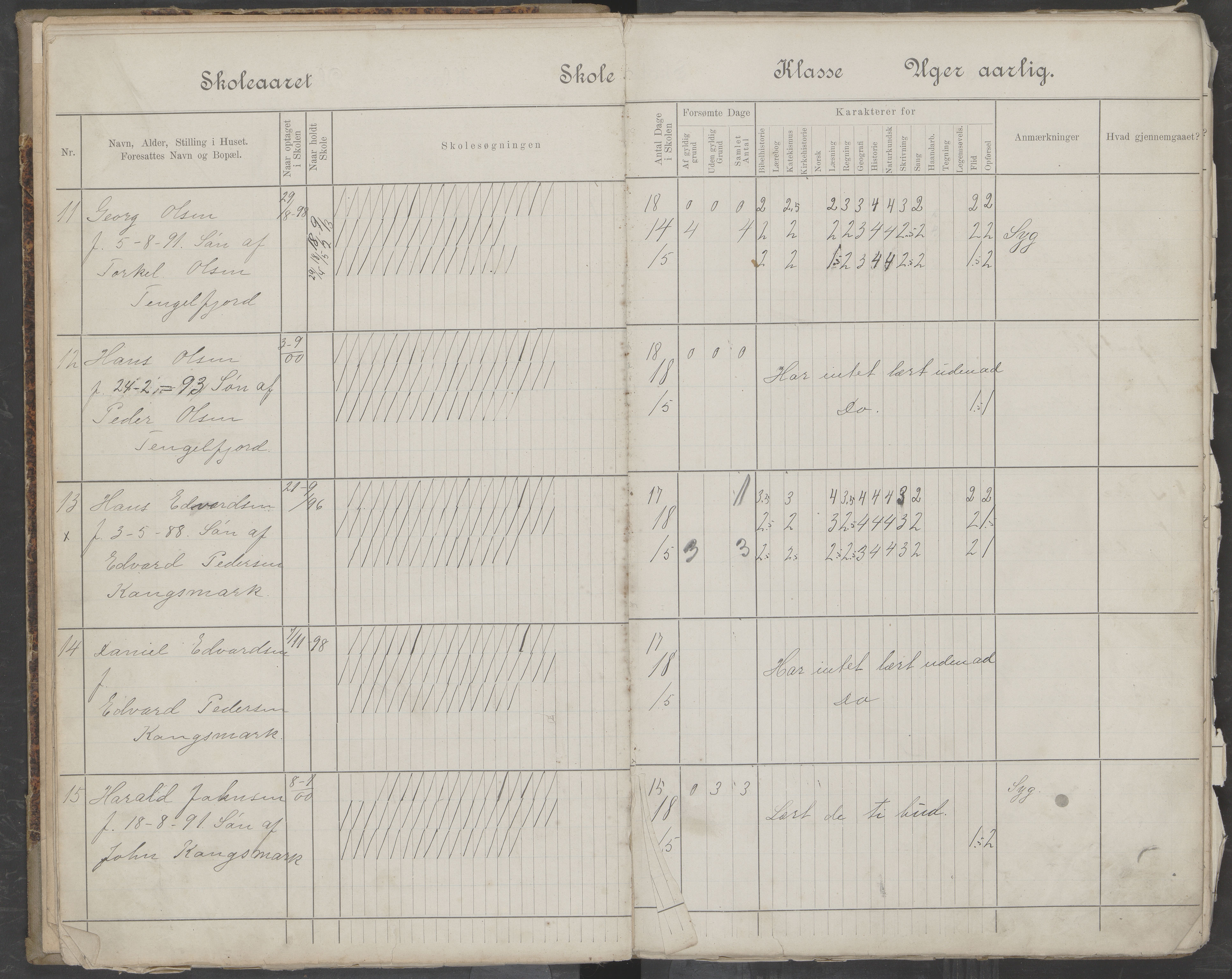 Hadsel kommune. Tengelfjord skolekrets, AIN/K-18660.510.04/G/L0001: Skoleprotokoll for Tengelfjord skole, 1899-1908