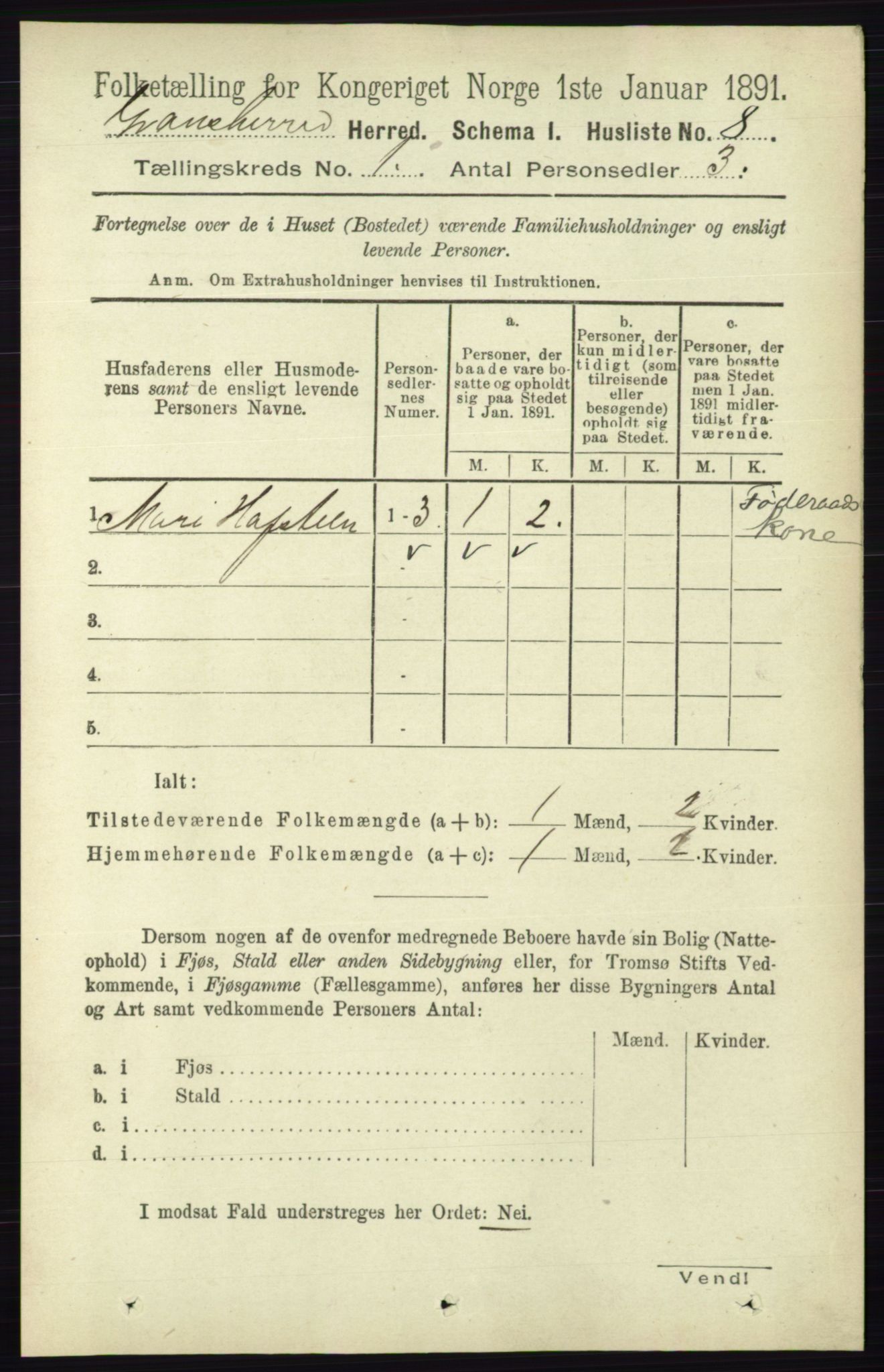 RA, Folketelling 1891 for 0824 Gransherad herred, 1891, s. 30