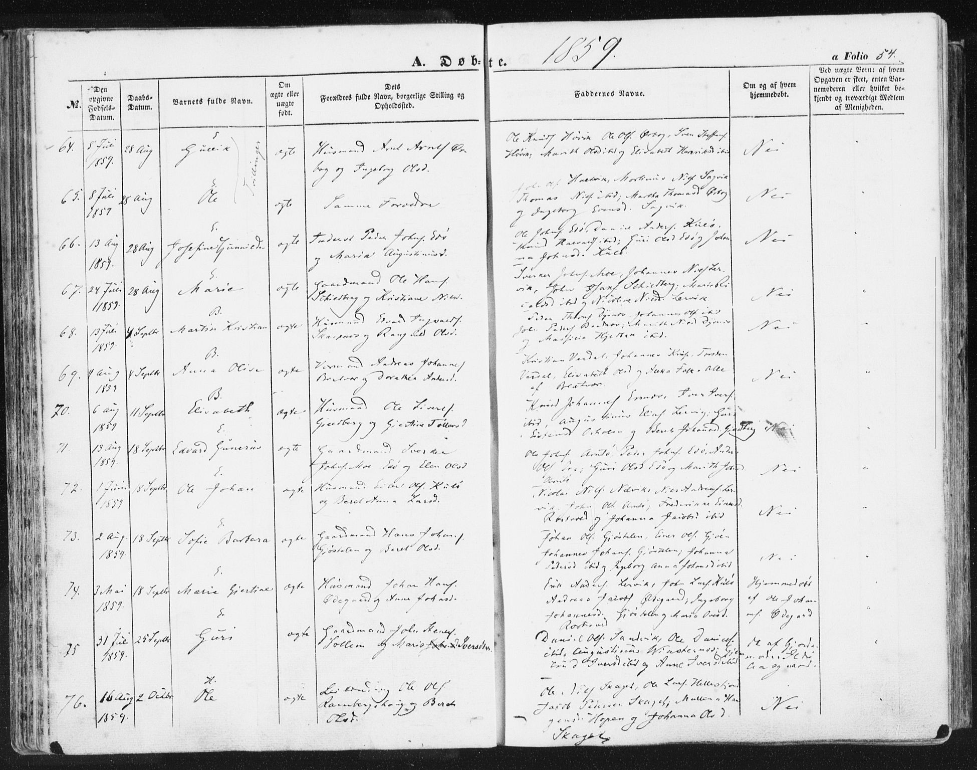 Ministerialprotokoller, klokkerbøker og fødselsregistre - Møre og Romsdal, SAT/A-1454/581/L0937: Ministerialbok nr. 581A05, 1853-1872, s. 54