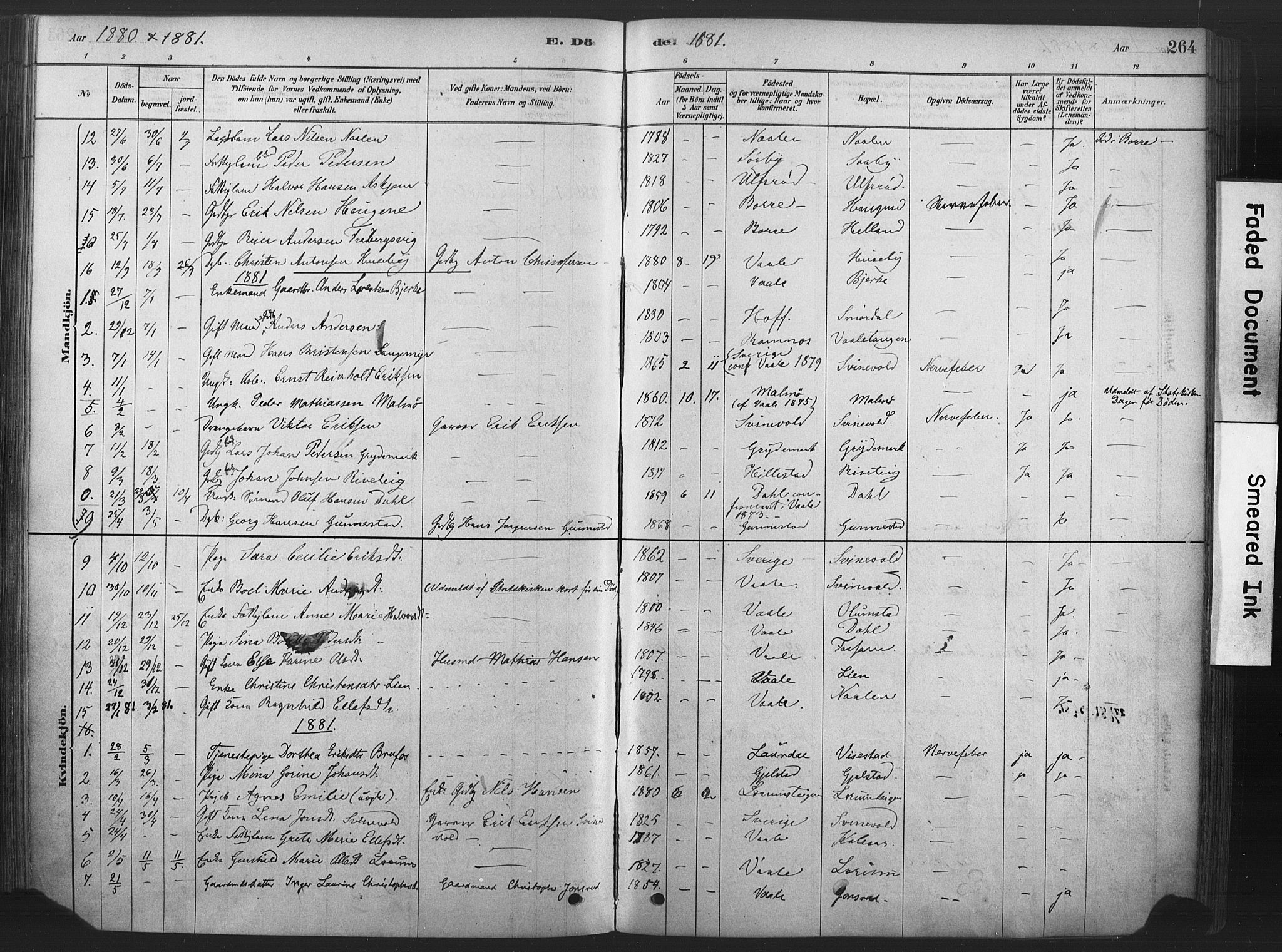 Våle kirkebøker, AV/SAKO-A-334/F/Fa/L0011: Ministerialbok nr. I 11, 1878-1906, s. 264