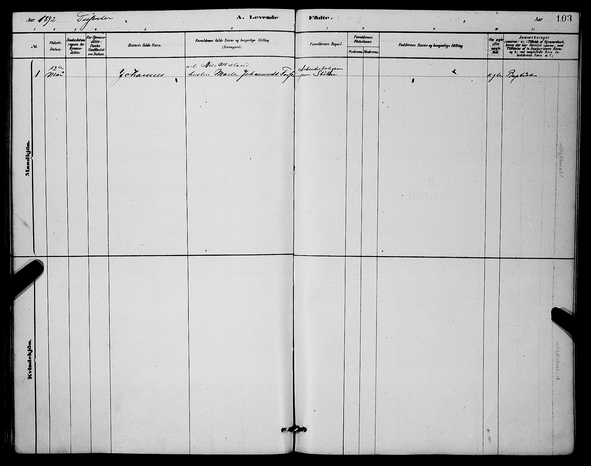 Mariakirken Sokneprestembete, AV/SAB-A-76901/H/Hab/L0004: Klokkerbok nr. A 4, 1878-1892, s. 103