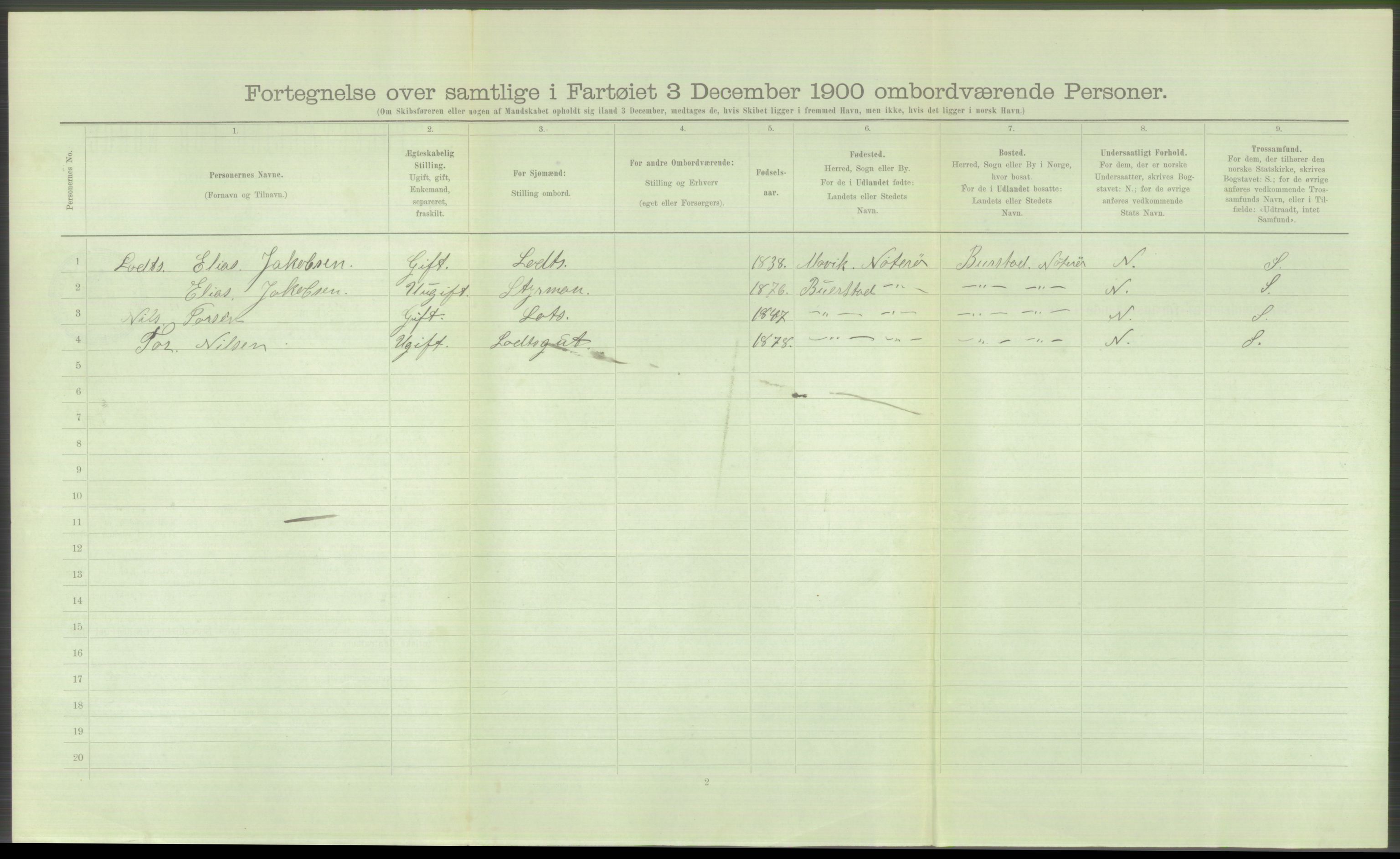 RA, Folketelling 1900 - skipslister med personlister for skip i norske havner, utenlandske havner og til havs, 1900, s. 528