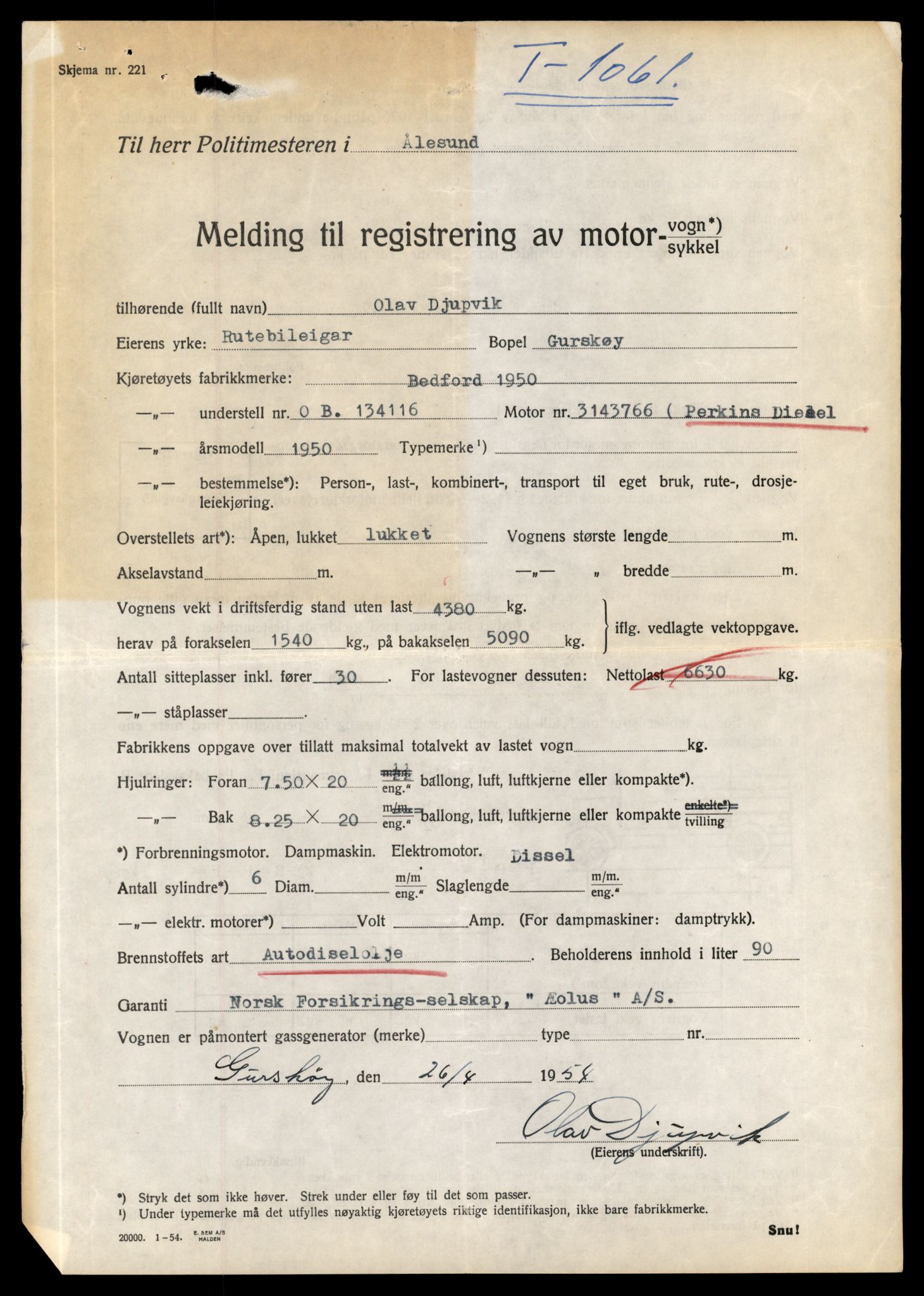 Møre og Romsdal vegkontor - Ålesund trafikkstasjon, AV/SAT-A-4099/F/Fe/L0010: Registreringskort for kjøretøy T 1050 - T 1169, 1927-1998, s. 308