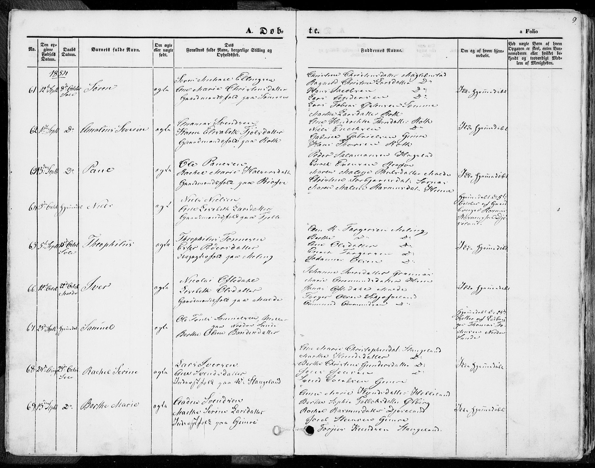 Håland sokneprestkontor, AV/SAST-A-101802/001/30BA/L0007: Ministerialbok nr. A 7.1, 1854-1870, s. 9