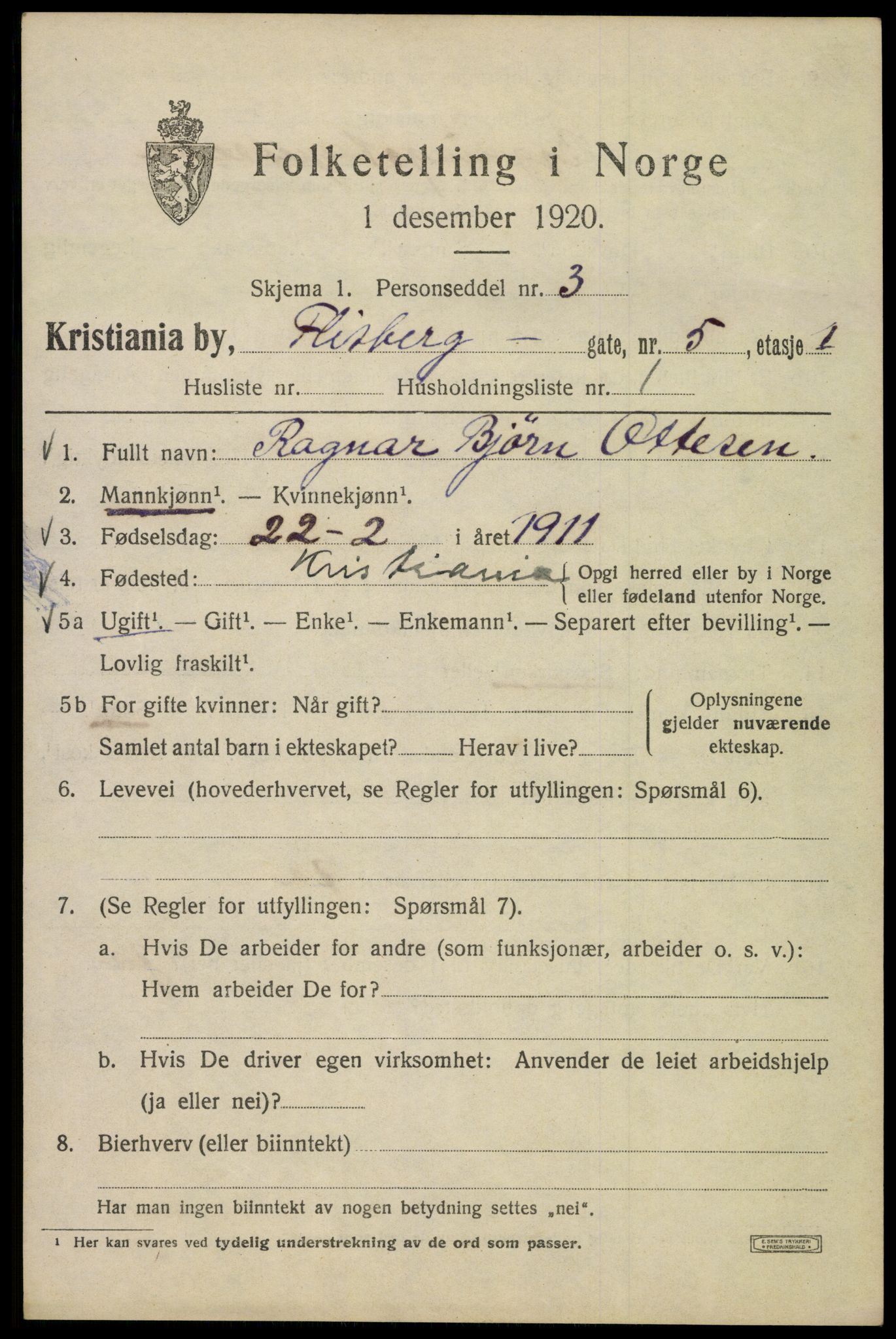 SAO, Folketelling 1920 for 0301 Kristiania kjøpstad, 1920, s. 230015