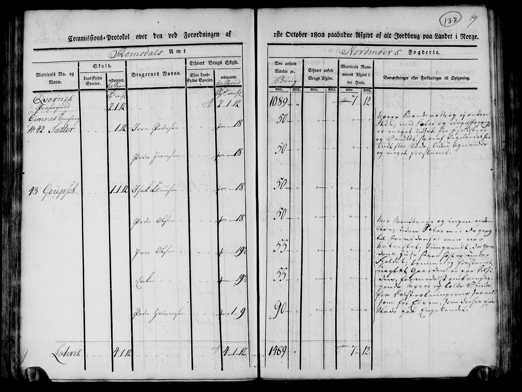 Rentekammeret inntil 1814, Realistisk ordnet avdeling, AV/RA-EA-4070/N/Ne/Nea/L0130: til 0132: Nordmøre fogderi. Kommisjonsprotokoll, 1803, s. 137
