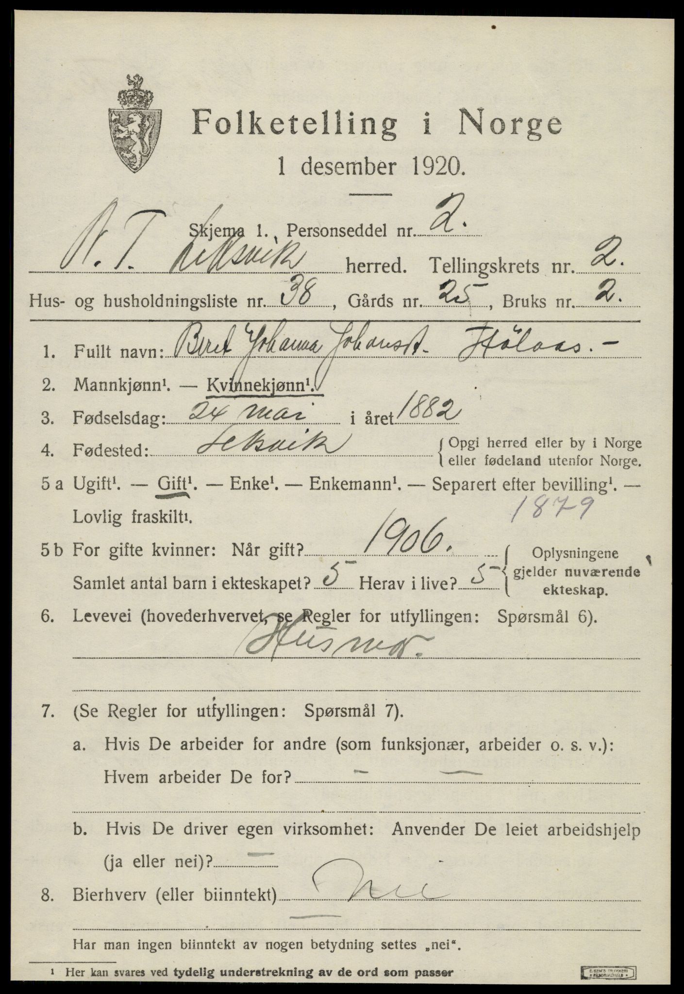 SAT, Folketelling 1920 for 1718 Leksvik herred, 1920, s. 2190