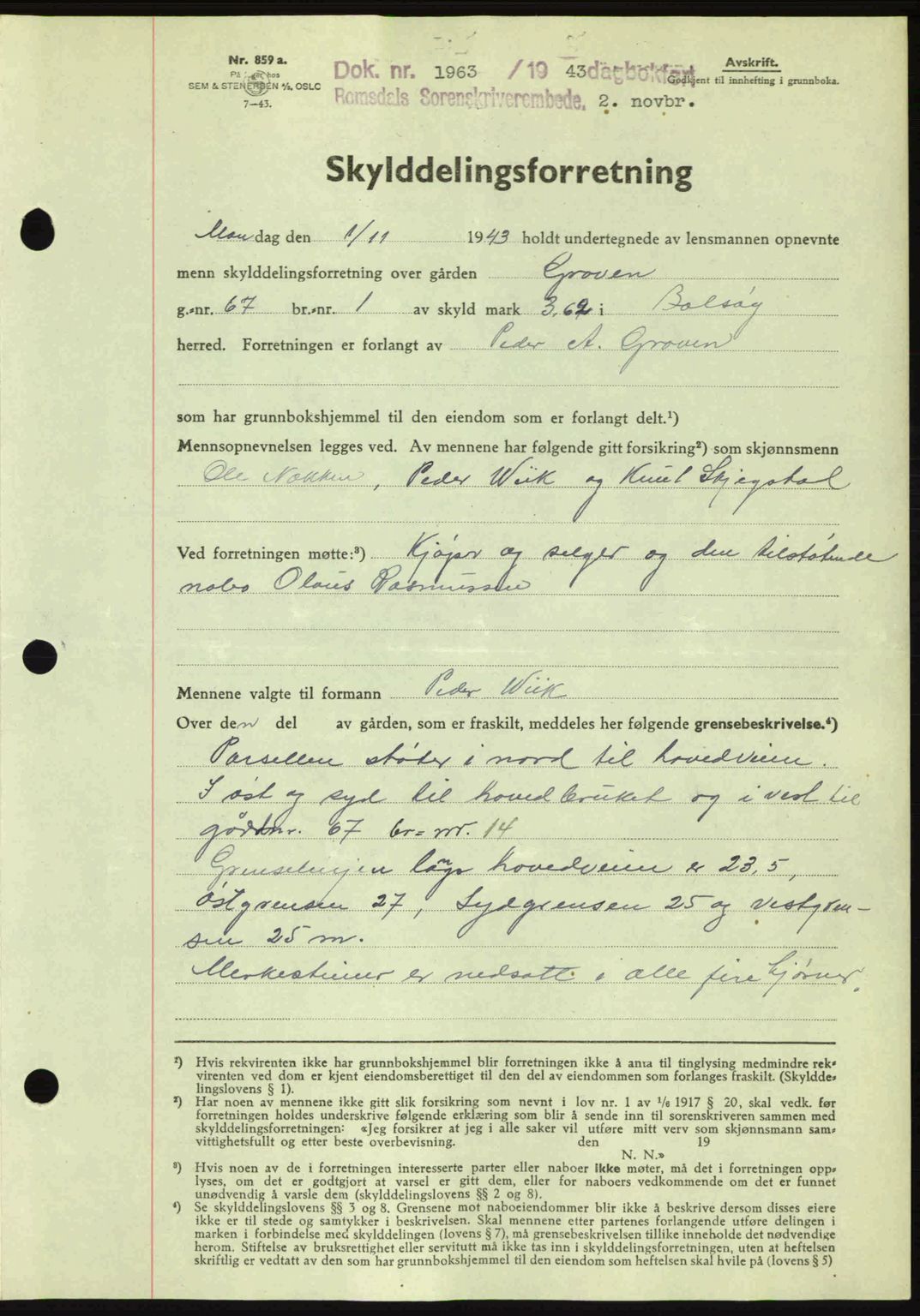 Romsdal sorenskriveri, AV/SAT-A-4149/1/2/2C: Pantebok nr. A15, 1943-1944, Dagboknr: 1963/1943