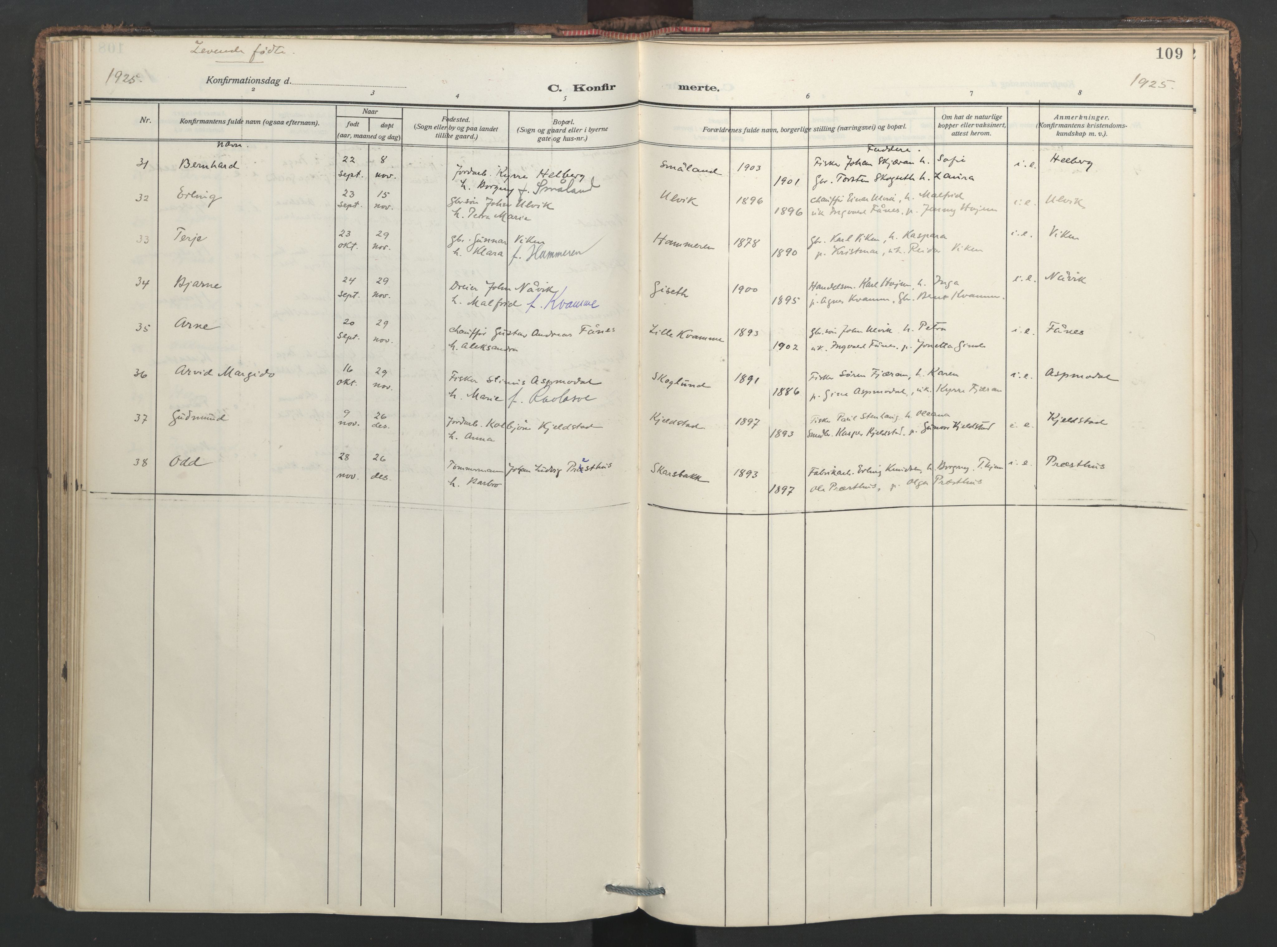 Ministerialprotokoller, klokkerbøker og fødselsregistre - Nord-Trøndelag, SAT/A-1458/713/L0123: Ministerialbok nr. 713A12, 1911-1925, s. 109