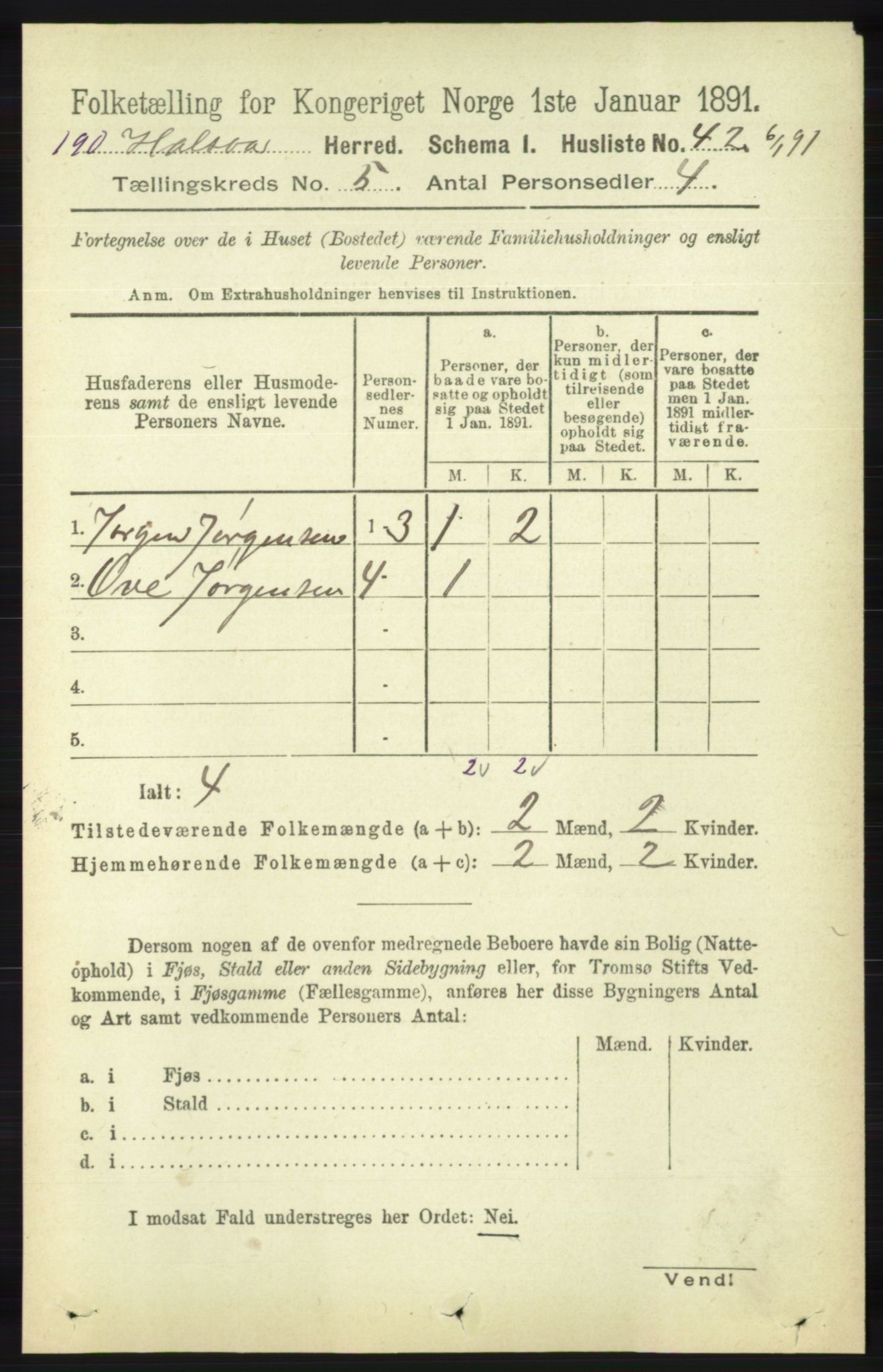 RA, Folketelling 1891 for 1019 Halse og Harkmark herred, 1891, s. 2014