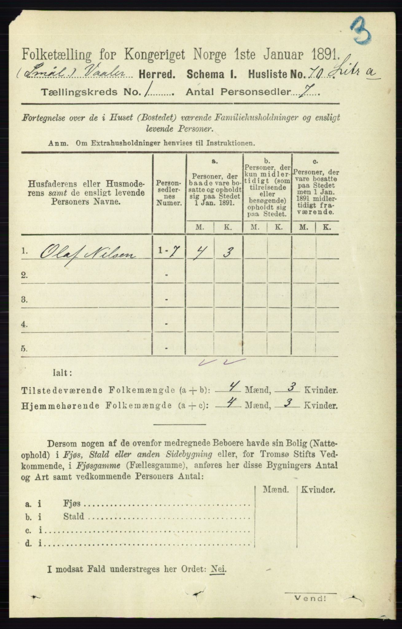 RA, Folketelling 1891 for 0137 Våler herred, 1891, s. 91