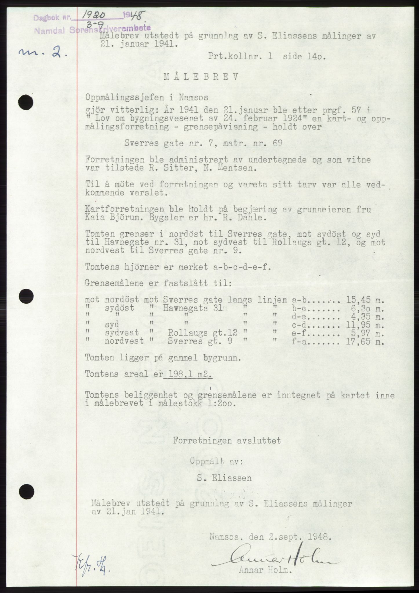 Namdal sorenskriveri, SAT/A-4133/1/2/2C: Pantebok nr. -, 1948-1948, Dagboknr: 1920/1948