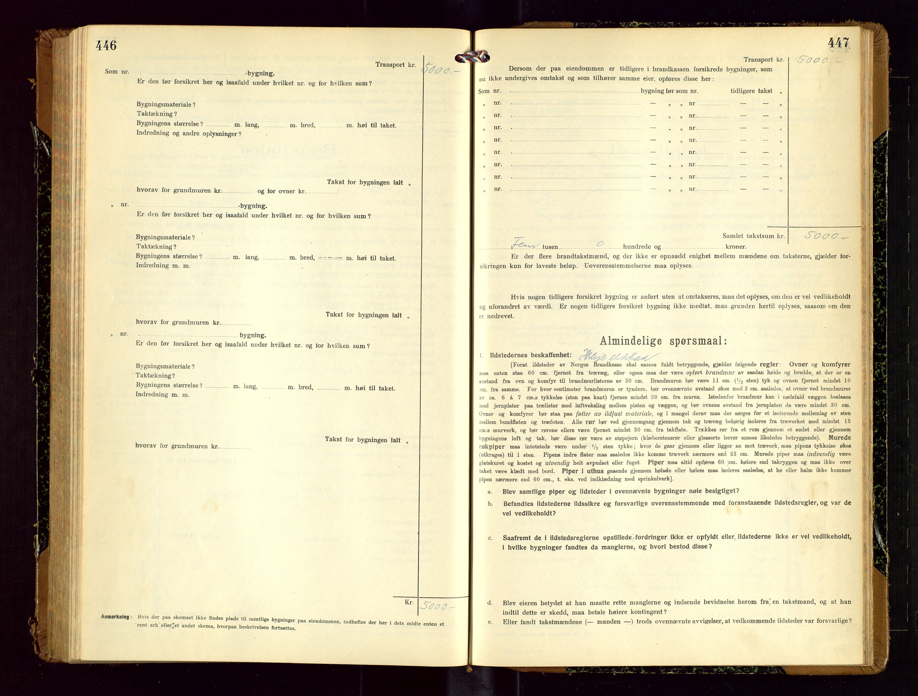Time lensmannskontor, AV/SAST-A-100420/Gob/L0002: Branntakstprotokoll, 1919-1952, s. 446-447