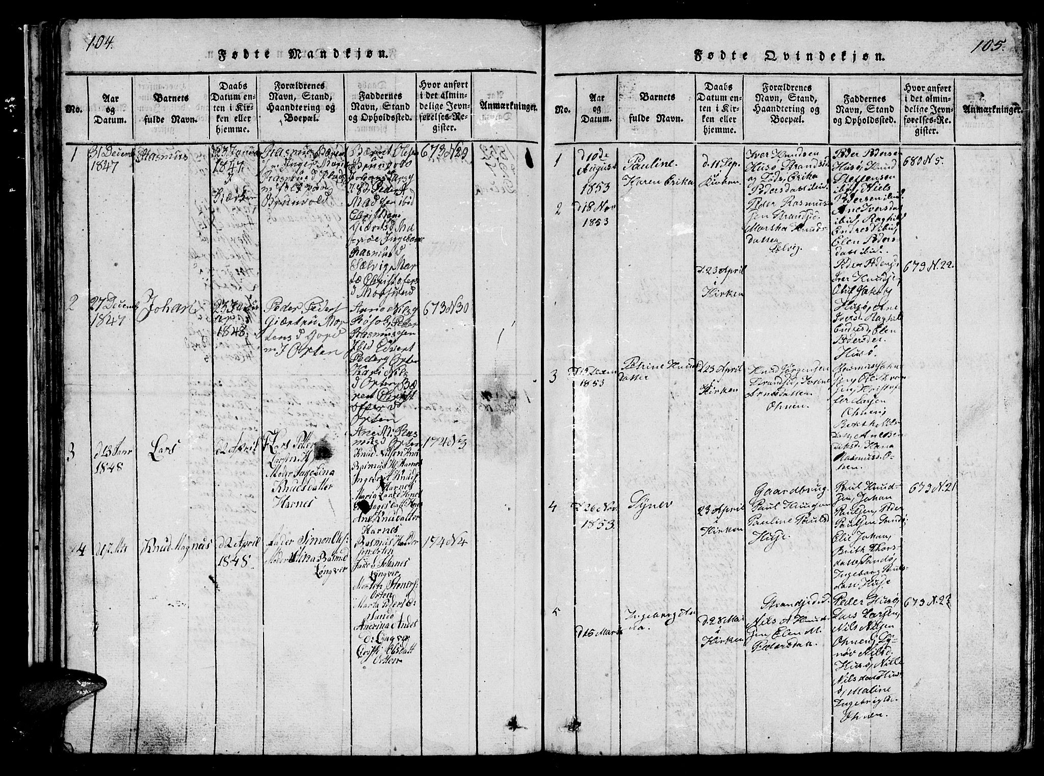 Ministerialprotokoller, klokkerbøker og fødselsregistre - Møre og Romsdal, AV/SAT-A-1454/561/L0731: Klokkerbok nr. 561C01, 1817-1867, s. 104-105