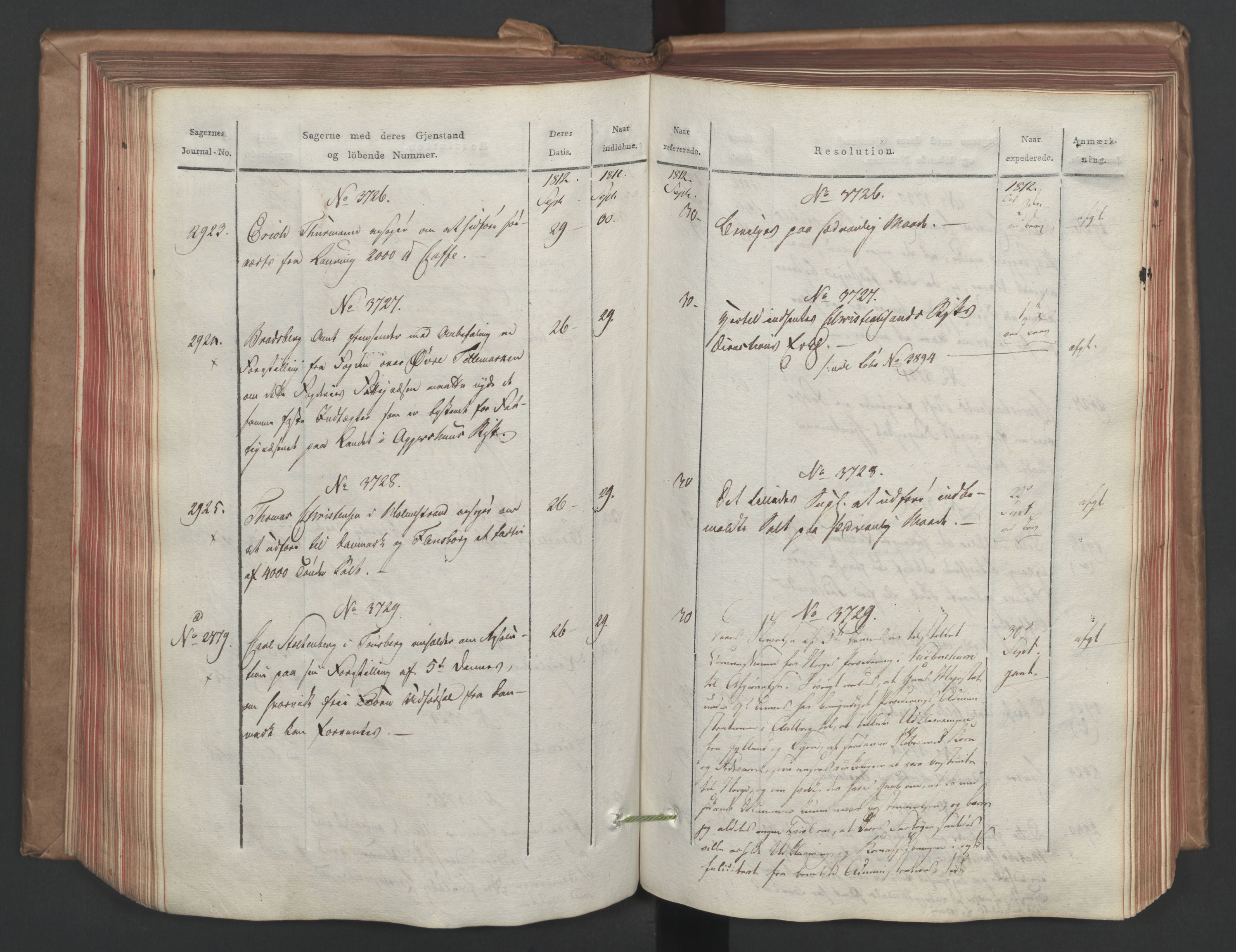 Stattholderembetet 1810-1814, 1. kontor (Kontor A), AV/RA-EA-2872/Ab/L0004: Referatprotokoll,  j.nr. 2338-3328a,  l.nr. 3011-4214a, 1812, s. 166