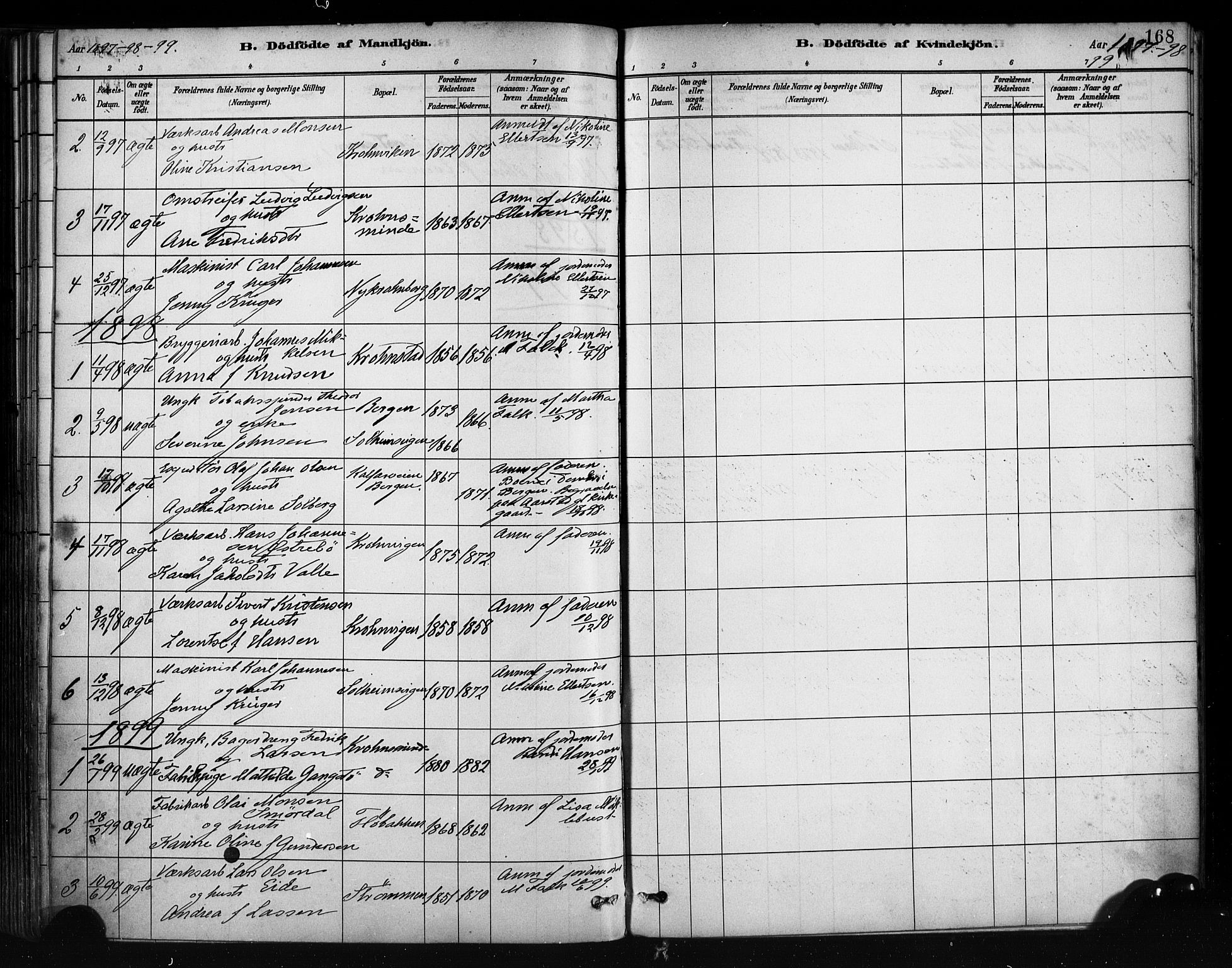 Årstad Sokneprestembete, SAB/A-79301/H/Haa/L0001: Ministerialbok nr. A 1, 1886-1901, s. 168