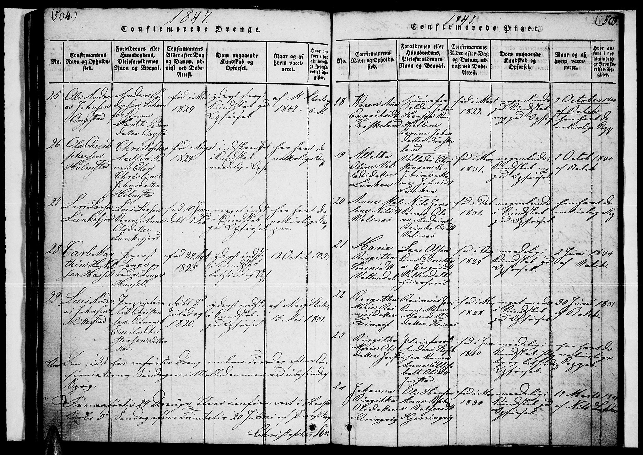 Ministerialprotokoller, klokkerbøker og fødselsregistre - Nordland, AV/SAT-A-1459/888/L1263: Klokkerbok nr. 888C02 /1, 1820-1850, s. 504-505