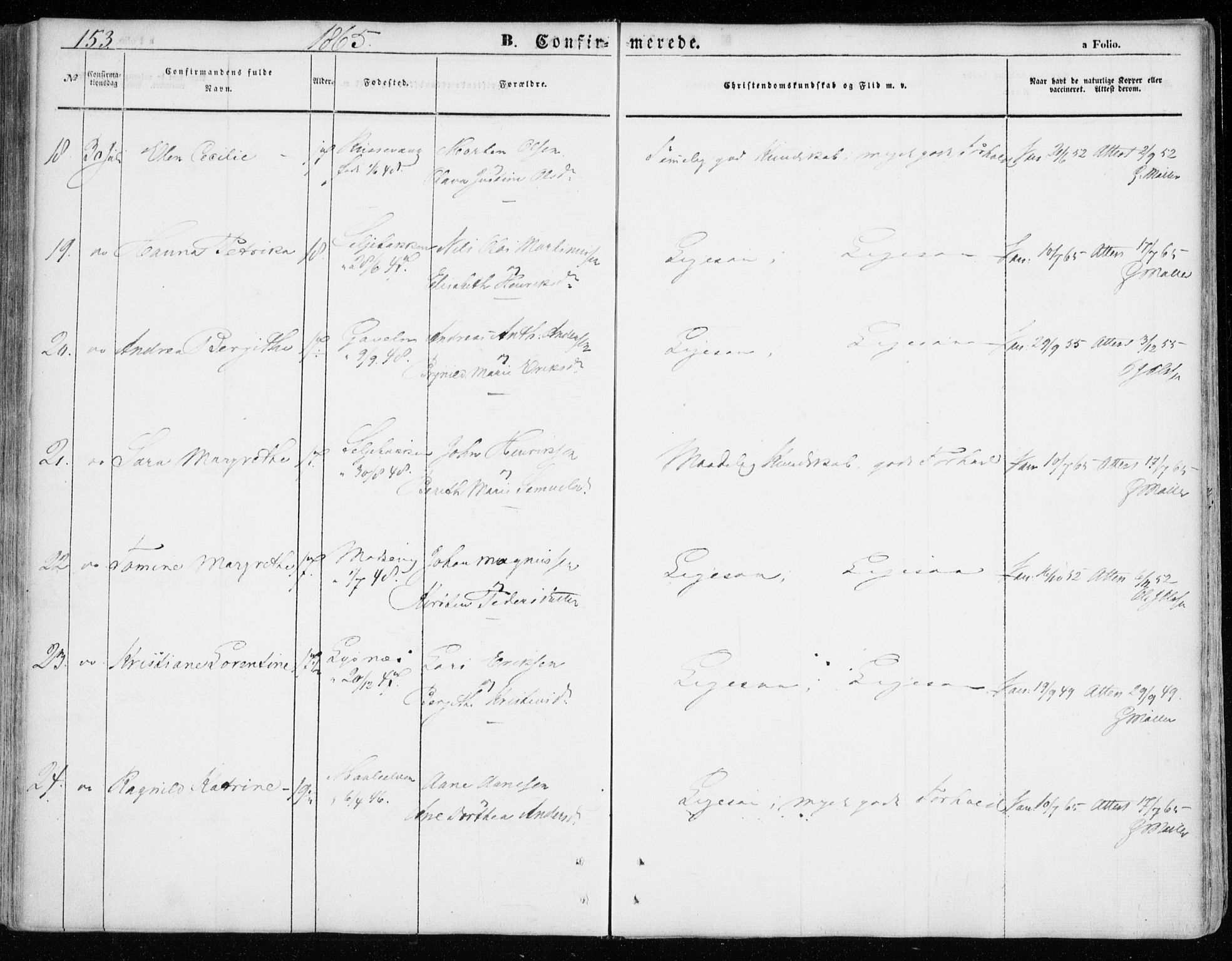 Lenvik sokneprestembete, AV/SATØ-S-1310/H/Ha/Haa/L0007kirke: Ministerialbok nr. 7, 1855-1865, s. 153