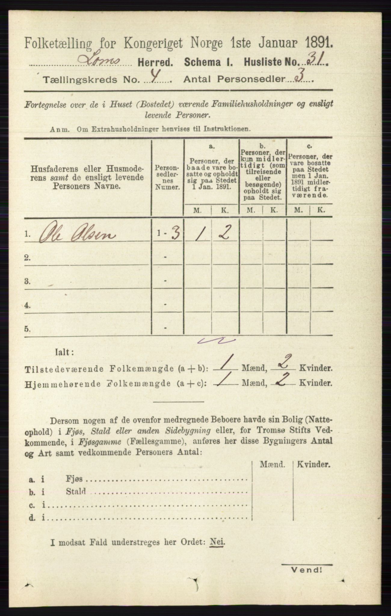 RA, Folketelling 1891 for 0514 Lom herred, 1891, s. 1486