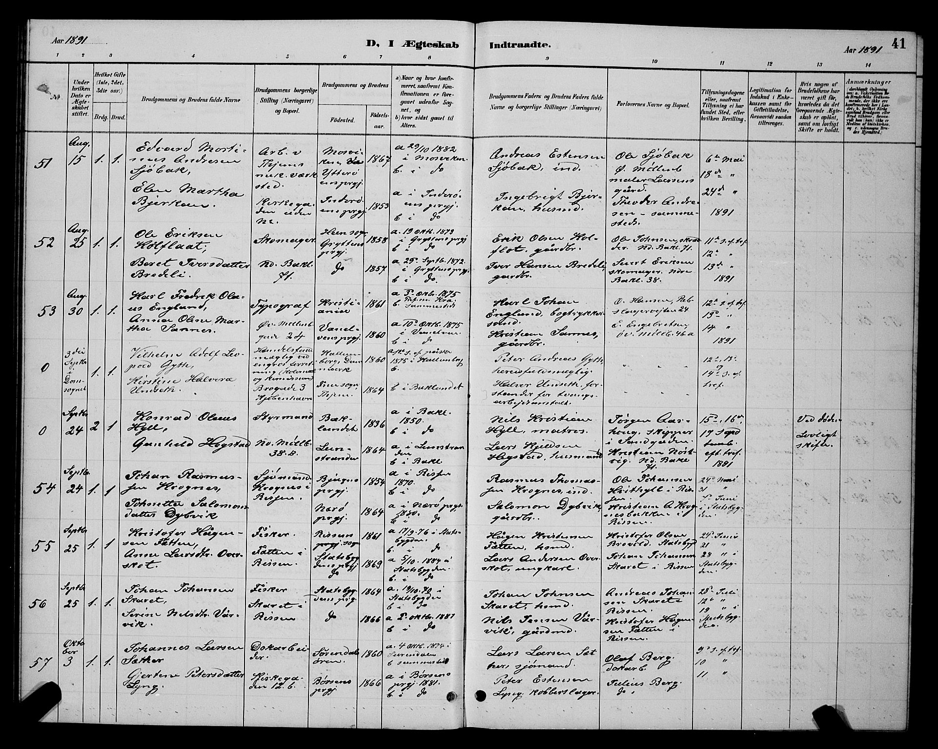 Ministerialprotokoller, klokkerbøker og fødselsregistre - Sør-Trøndelag, AV/SAT-A-1456/604/L0223: Klokkerbok nr. 604C06, 1886-1897, s. 41