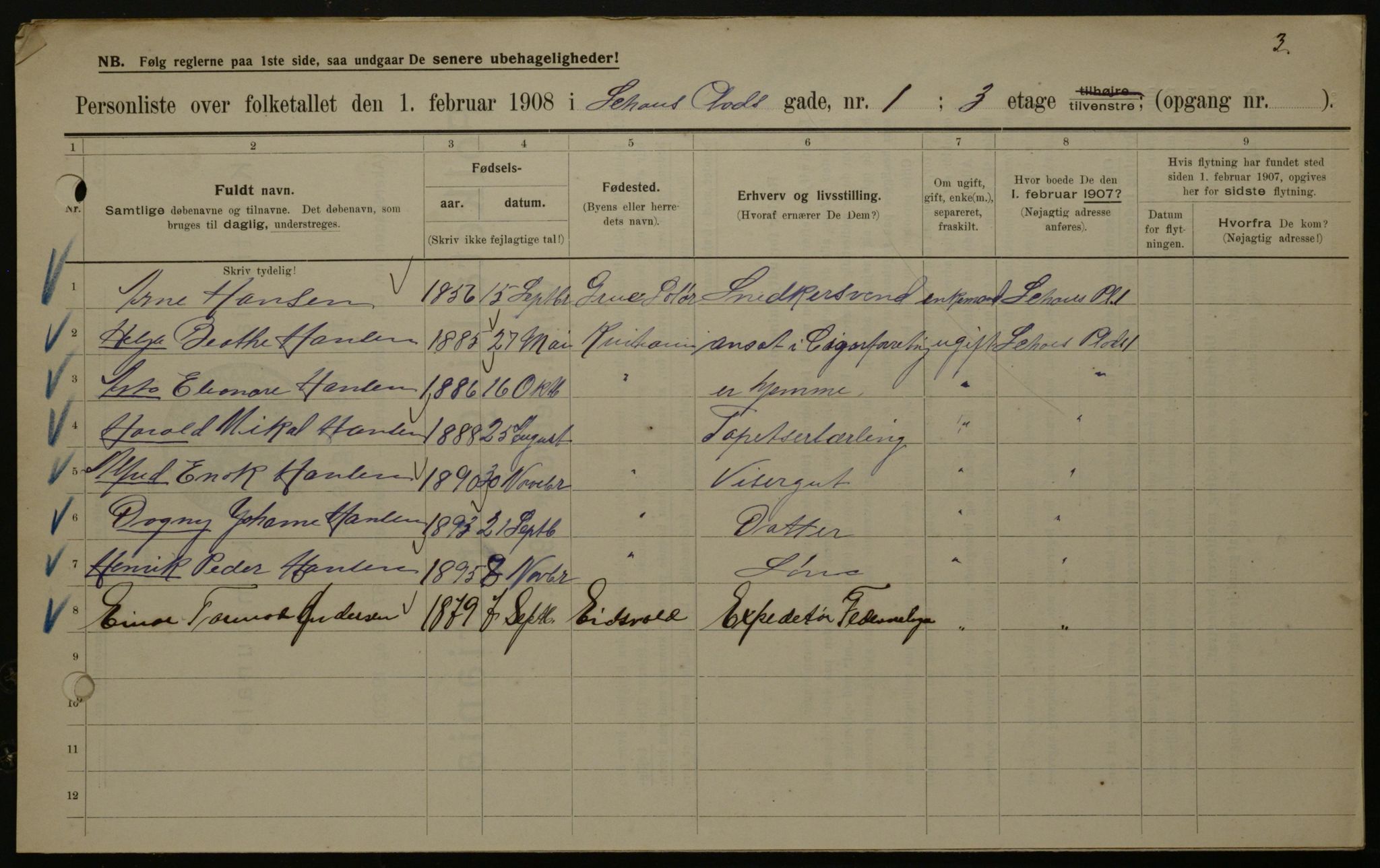 OBA, Kommunal folketelling 1.2.1908 for Kristiania kjøpstad, 1908, s. 81315