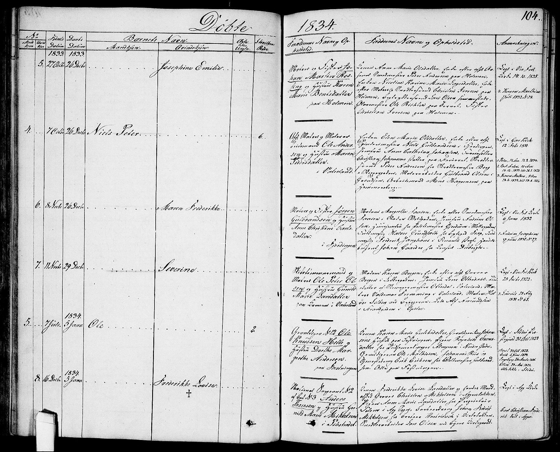 Garnisonsmenigheten Kirkebøker, AV/SAO-A-10846/G/Ga/L0004: Klokkerbok nr. 4, 1828-1840, s. 104