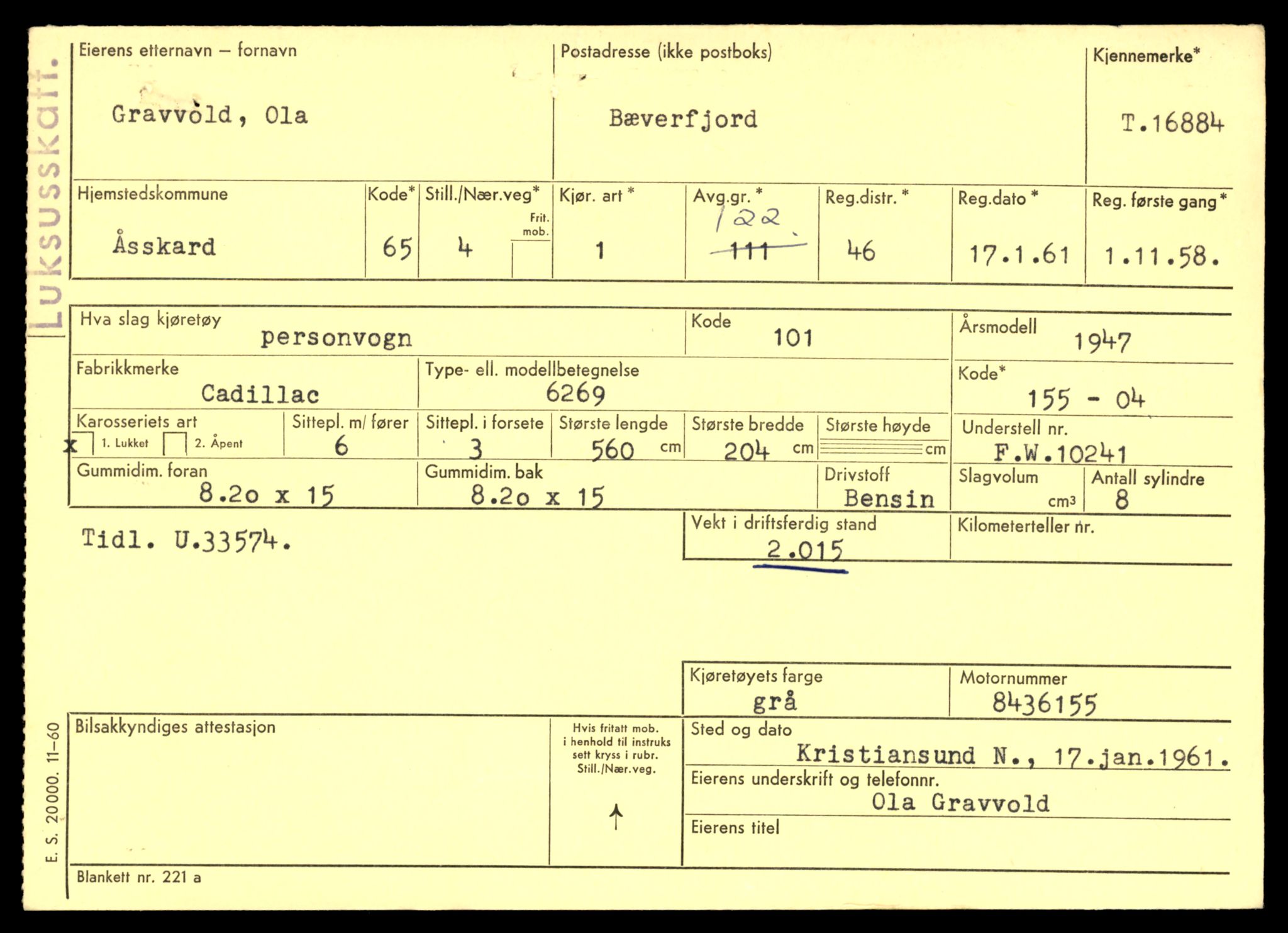 Møre og Romsdal vegkontor - Ålesund trafikkstasjon, AV/SAT-A-4099/F/Fe/L0049: Registreringskort for kjøretøy T 14864 - T 18613, 1927-1998, s. 3303