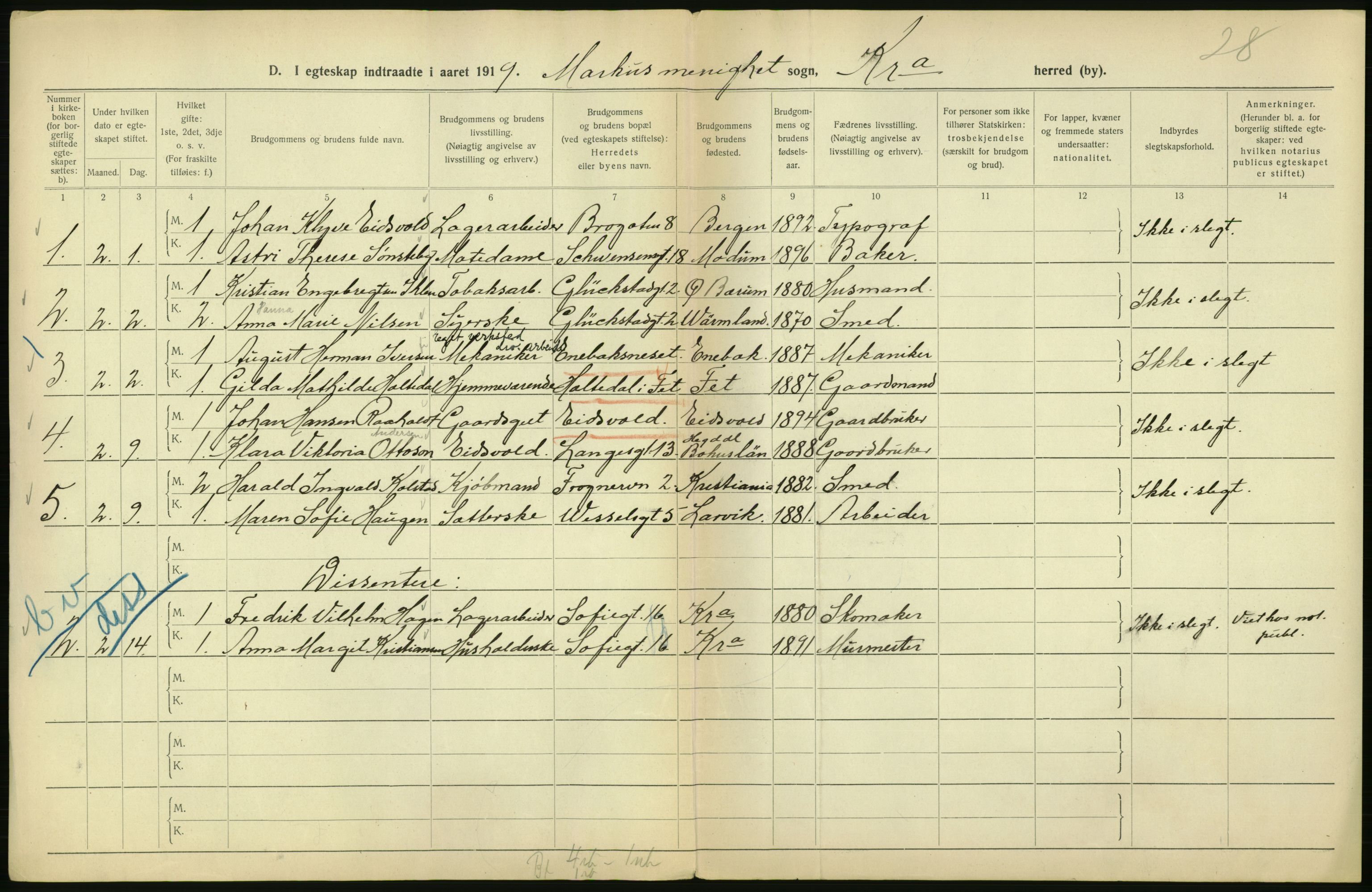 Statistisk sentralbyrå, Sosiodemografiske emner, Befolkning, AV/RA-S-2228/D/Df/Dfb/Dfbi/L0009: Kristiania: Gifte, 1919, s. 328