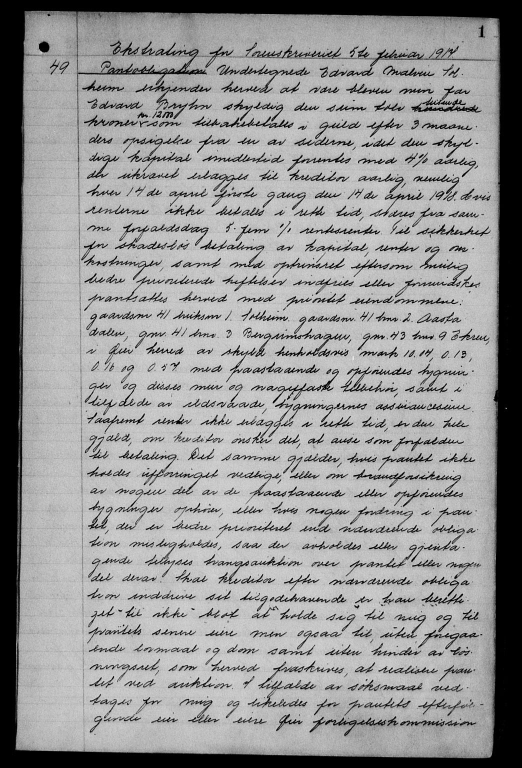 Sør-Gudbrandsdal tingrett, AV/SAH-TING-004/H/Hb/Hbb/L0005: Pantebok nr. II 5, 1917-1918, s. 1