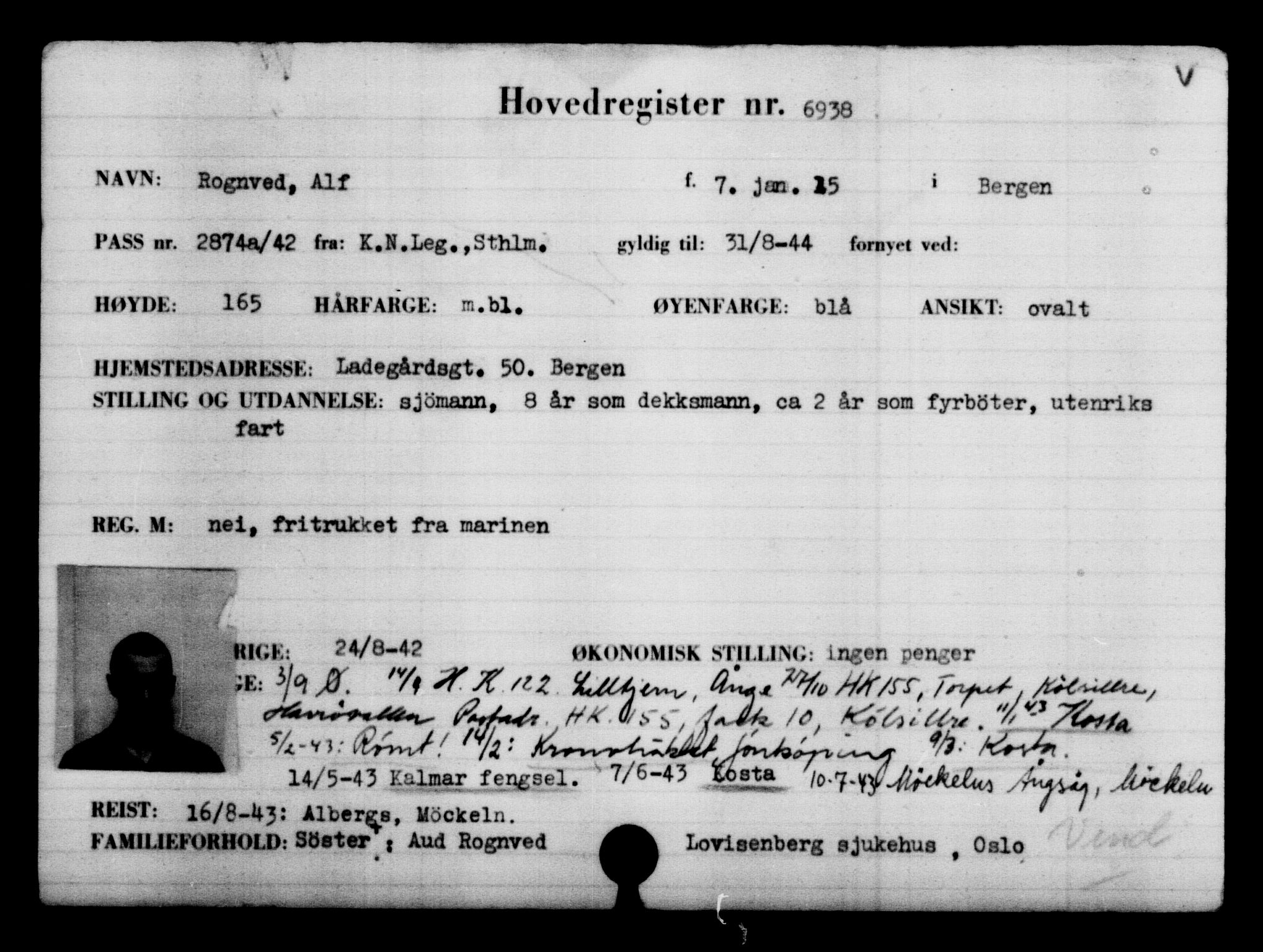 Utenriksstasjonene, Legasjonen i Stockholm, Flyktningkontoret, AV/RA-S-6753/V/Va/L0005: Kjesäterkartoteket, flyktninger med registreringsnr. 6600-9417, 1940-1945, s. 410