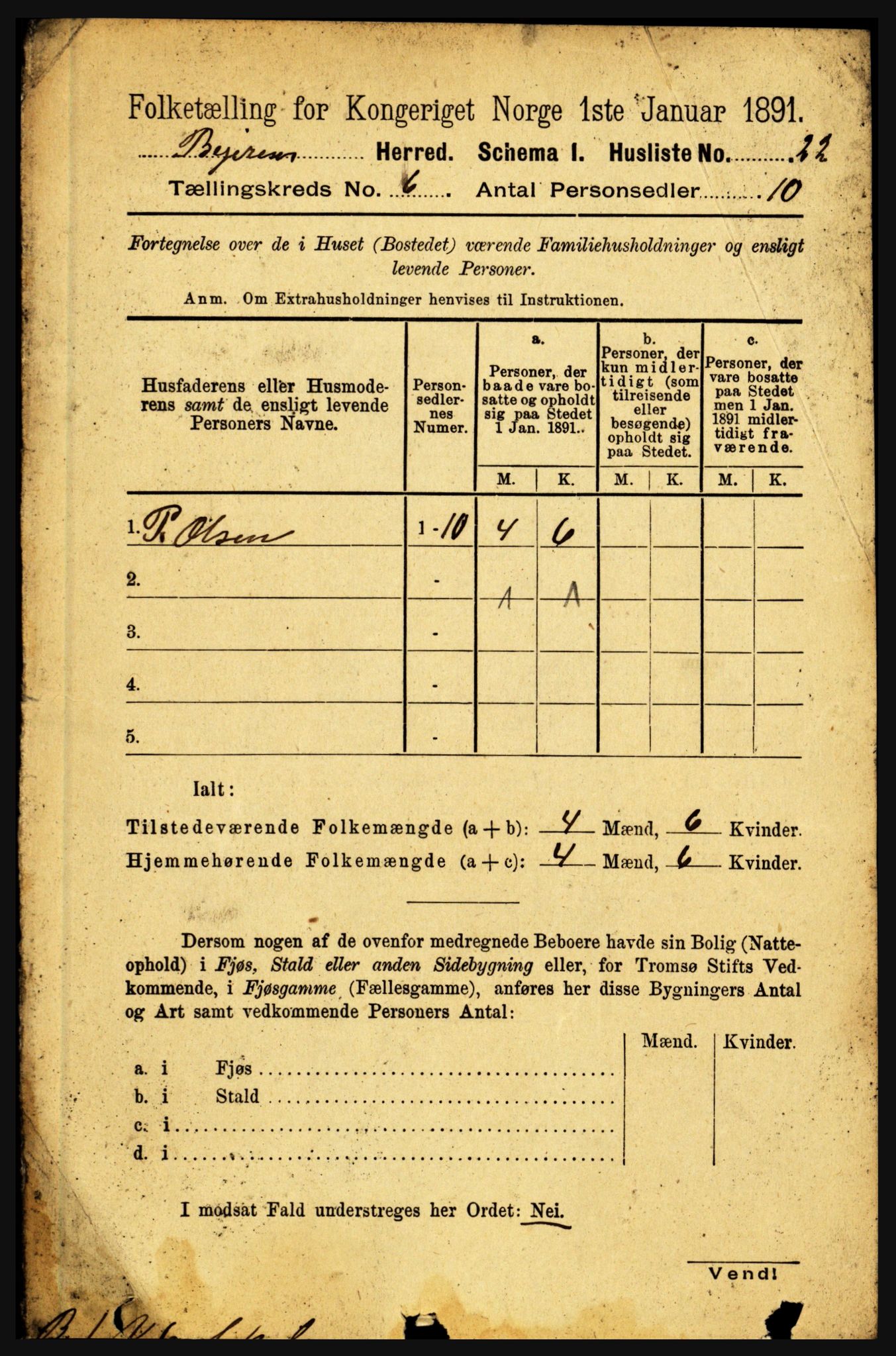 RA, Folketelling 1891 for 1839 Beiarn herred, 1891, s. 1876