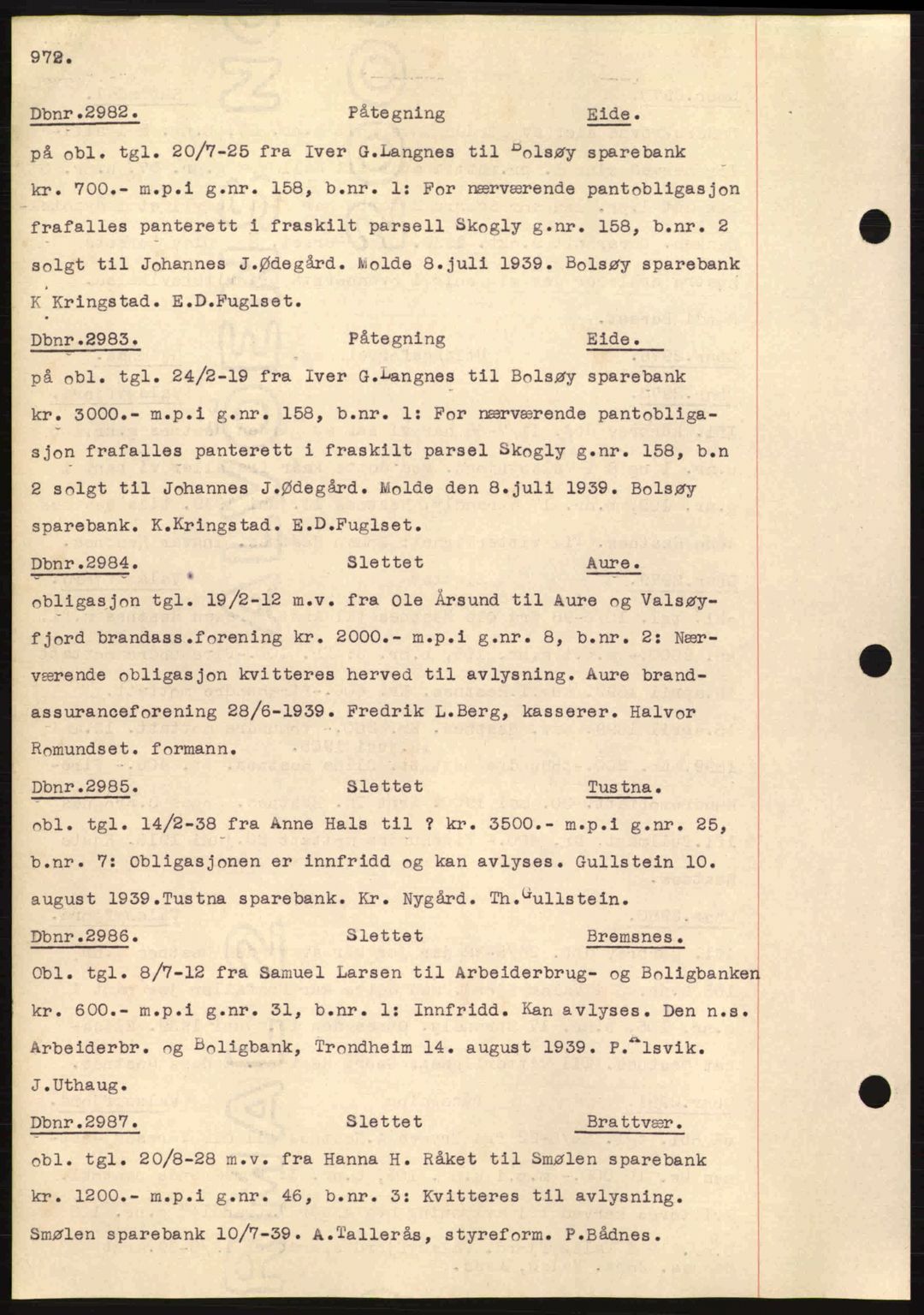 Nordmøre sorenskriveri, AV/SAT-A-4132/1/2/2Ca: Pantebok nr. C80, 1936-1939, Dagboknr: 2982/1939