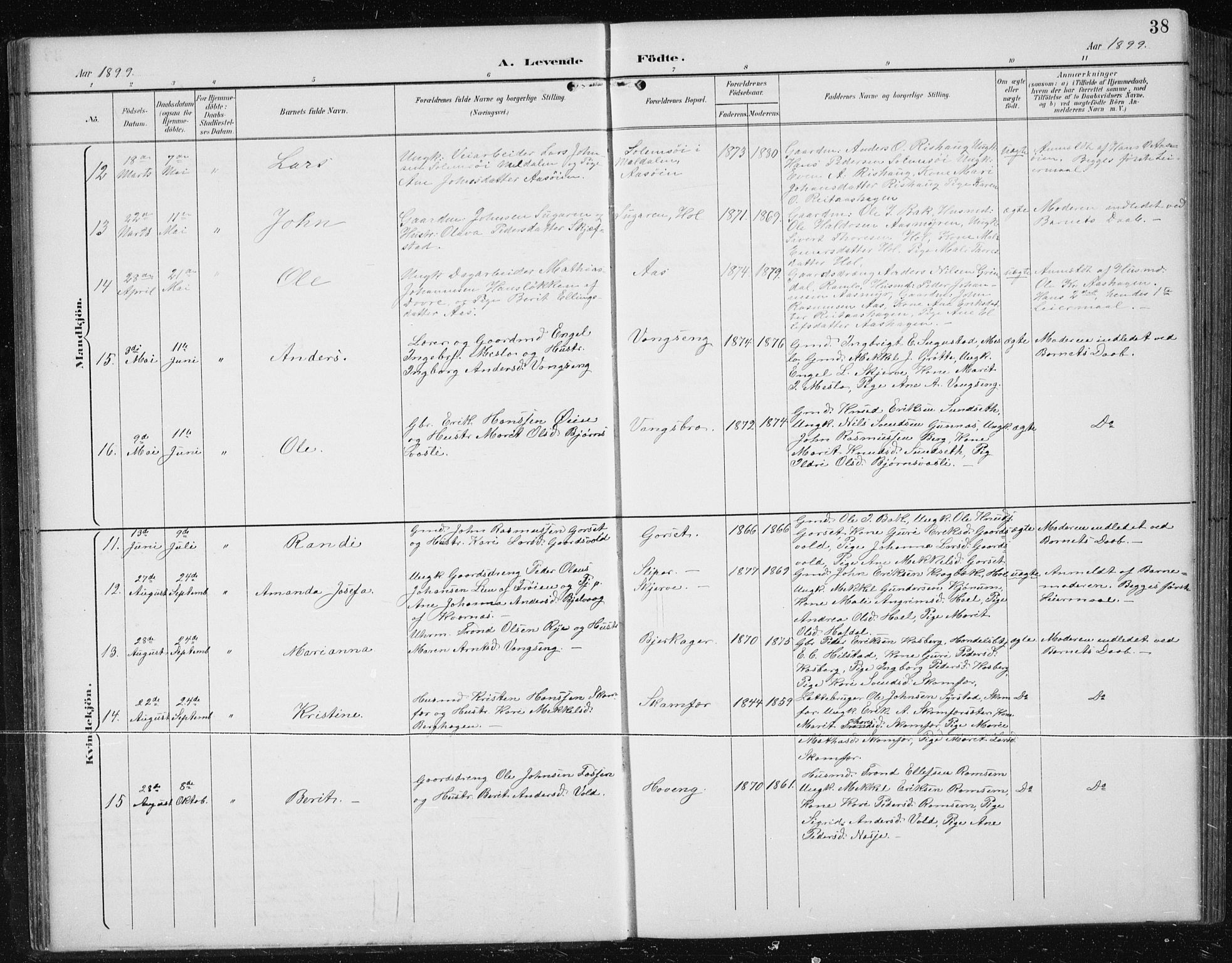 Ministerialprotokoller, klokkerbøker og fødselsregistre - Sør-Trøndelag, SAT/A-1456/674/L0876: Klokkerbok nr. 674C03, 1892-1912, s. 38