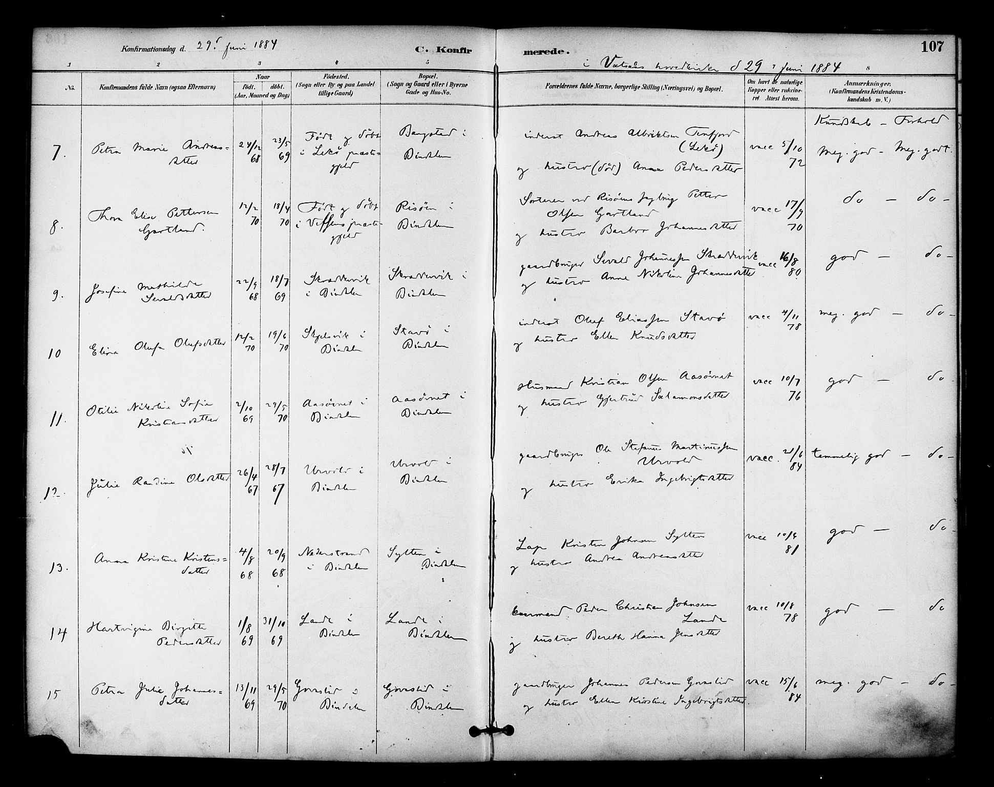 Ministerialprotokoller, klokkerbøker og fødselsregistre - Nordland, AV/SAT-A-1459/810/L0150: Ministerialbok nr. 810A10 /1, 1884-1895, s. 107