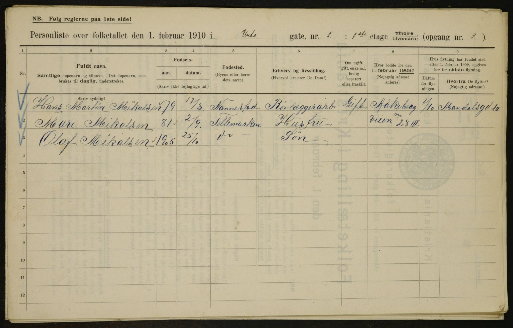 OBA, Kommunal folketelling 1.2.1910 for Kristiania, 1910, s. 114269