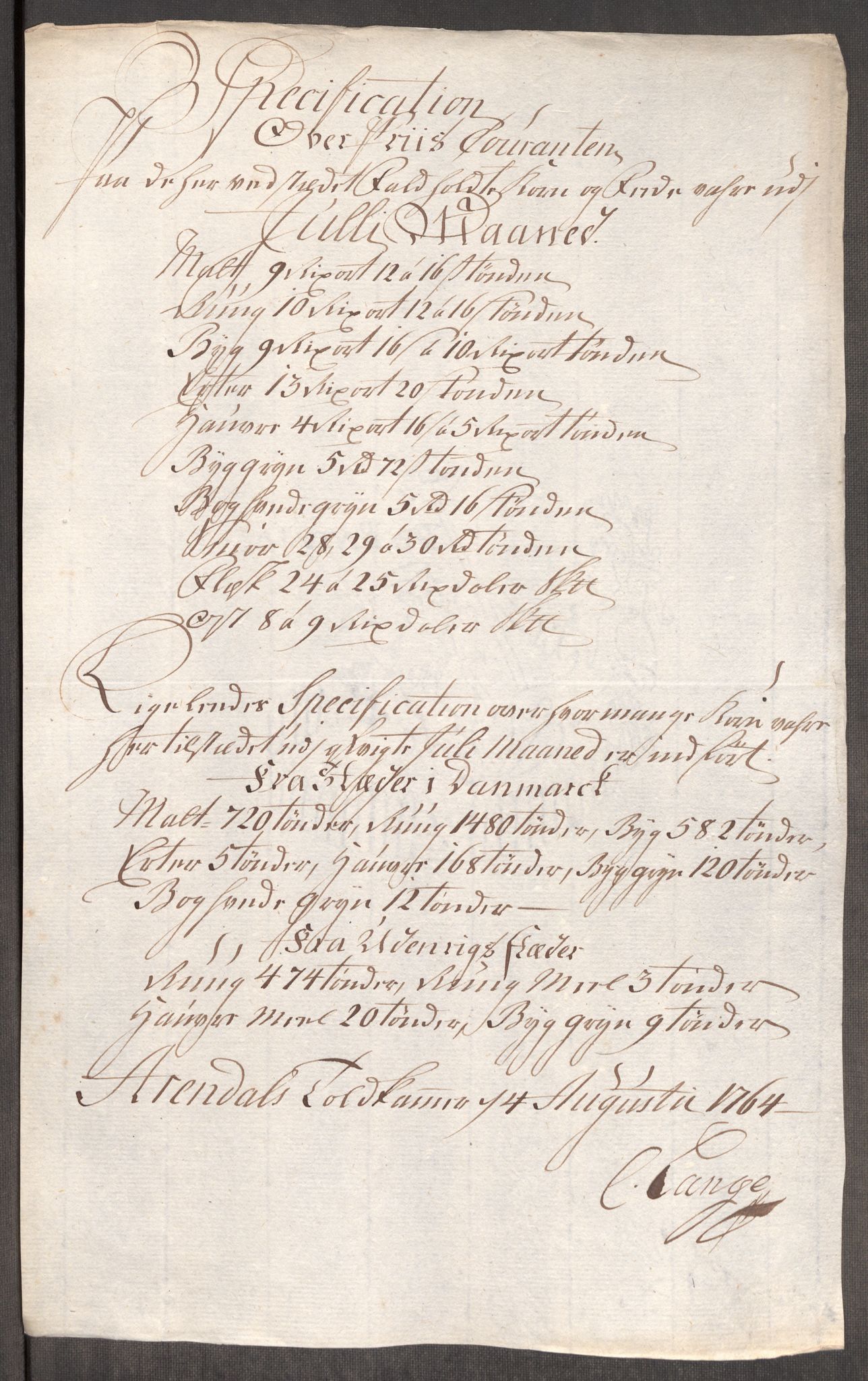 Rentekammeret inntil 1814, Realistisk ordnet avdeling, RA/EA-4070/Oe/L0008: [Ø1]: Priskuranter, 1764-1768, s. 214