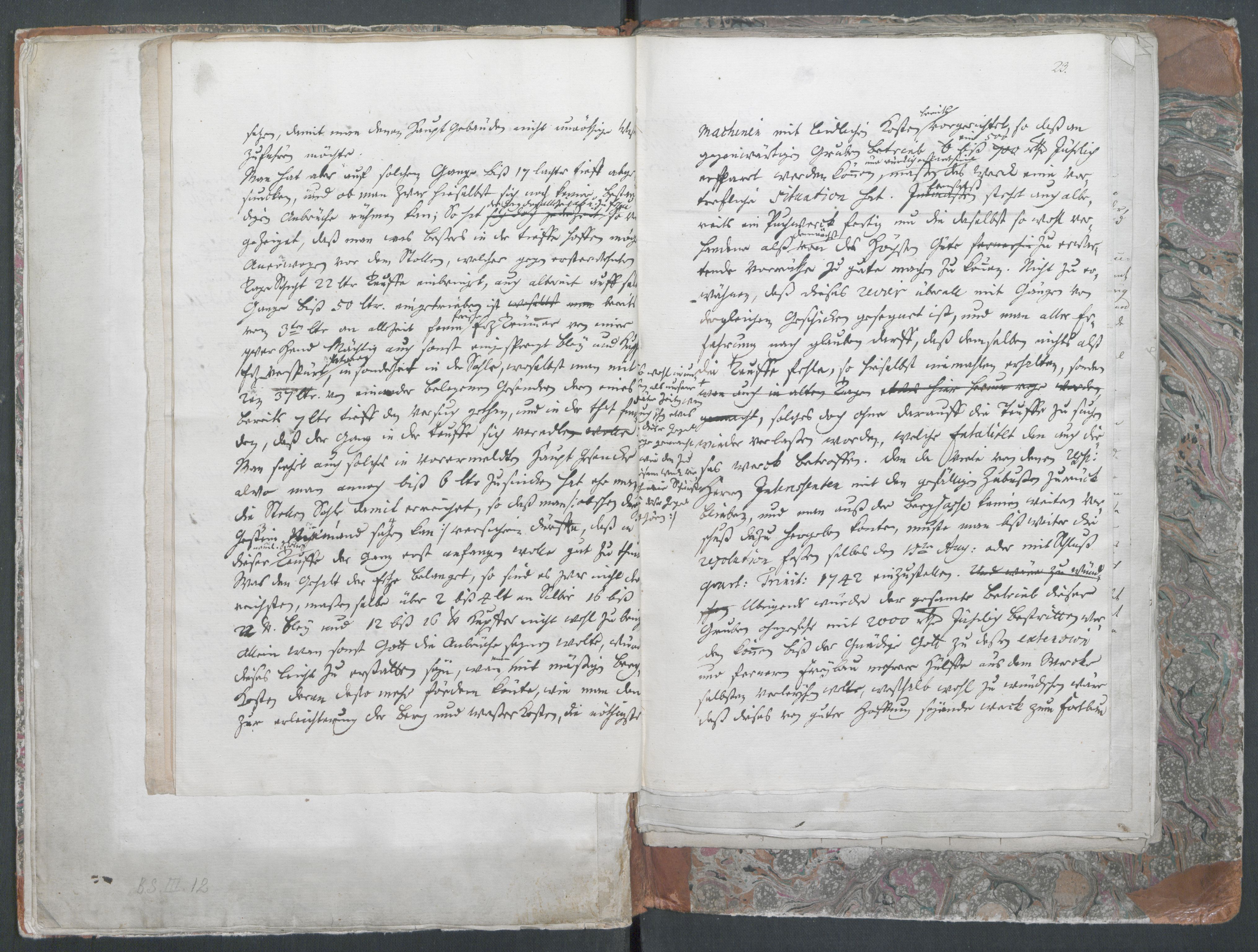 Brünnichs samling, RA/PA-0171/F/L0097: Machesens Mineralogiske Beskrivelse over Biergene i Bradsbergamt med Dertil hørende Carte og Sex Tegninger af Prospecter, 1730-1739, s. 22-23