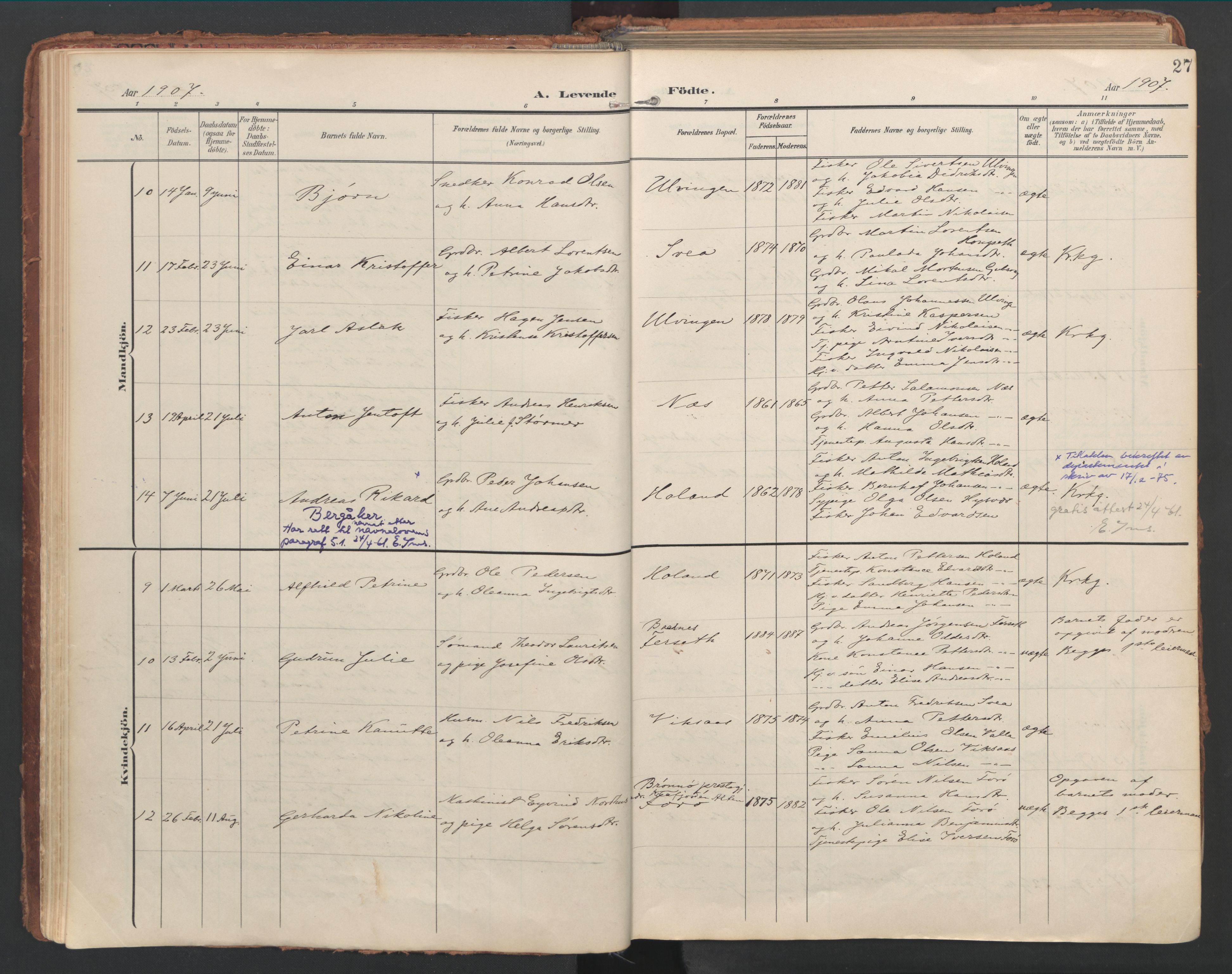 Ministerialprotokoller, klokkerbøker og fødselsregistre - Nordland, AV/SAT-A-1459/816/L0250: Ministerialbok nr. 816A16, 1903-1923, s. 27