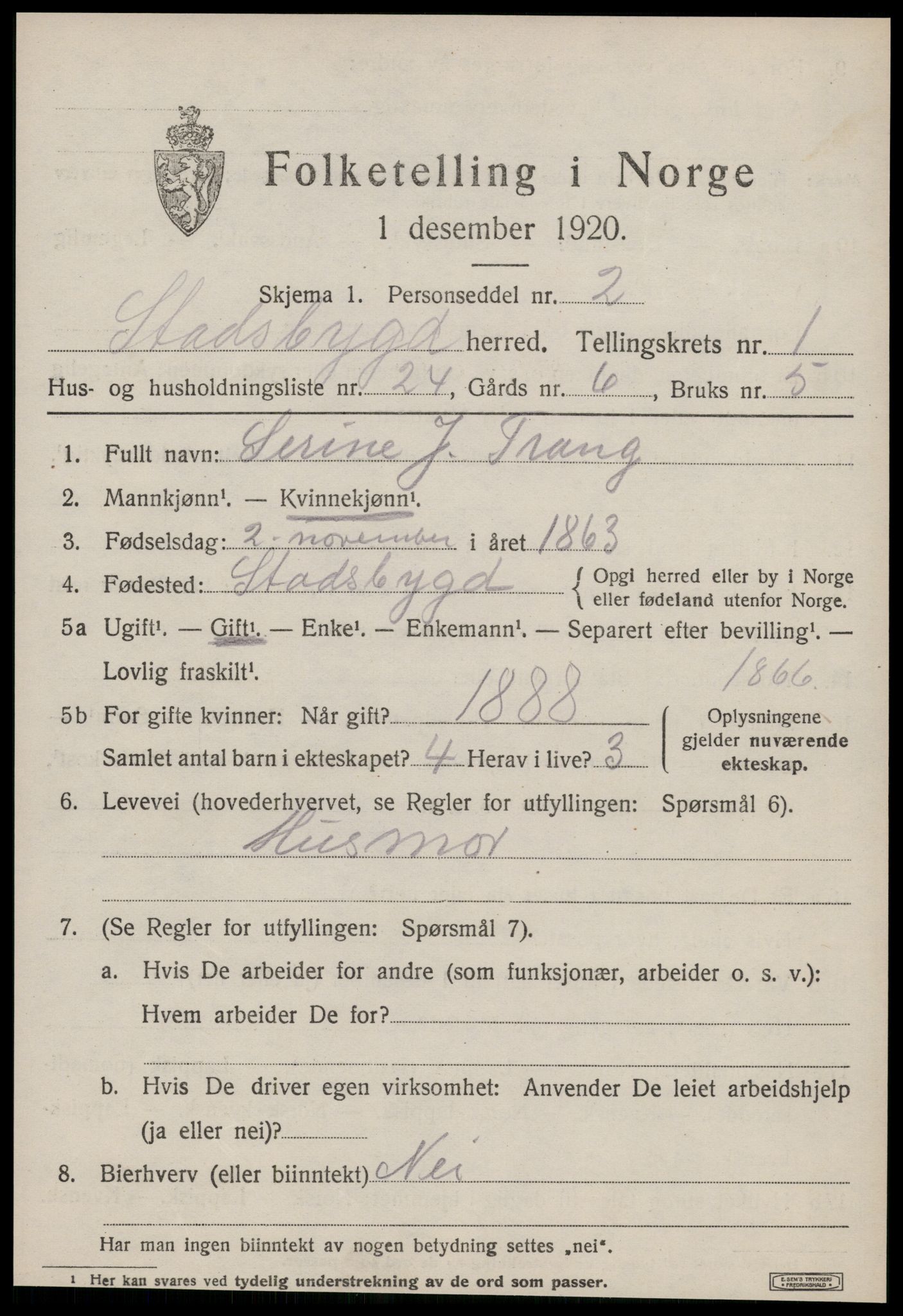SAT, Folketelling 1920 for 1625 Stadsbygd herred, 1920, s. 986