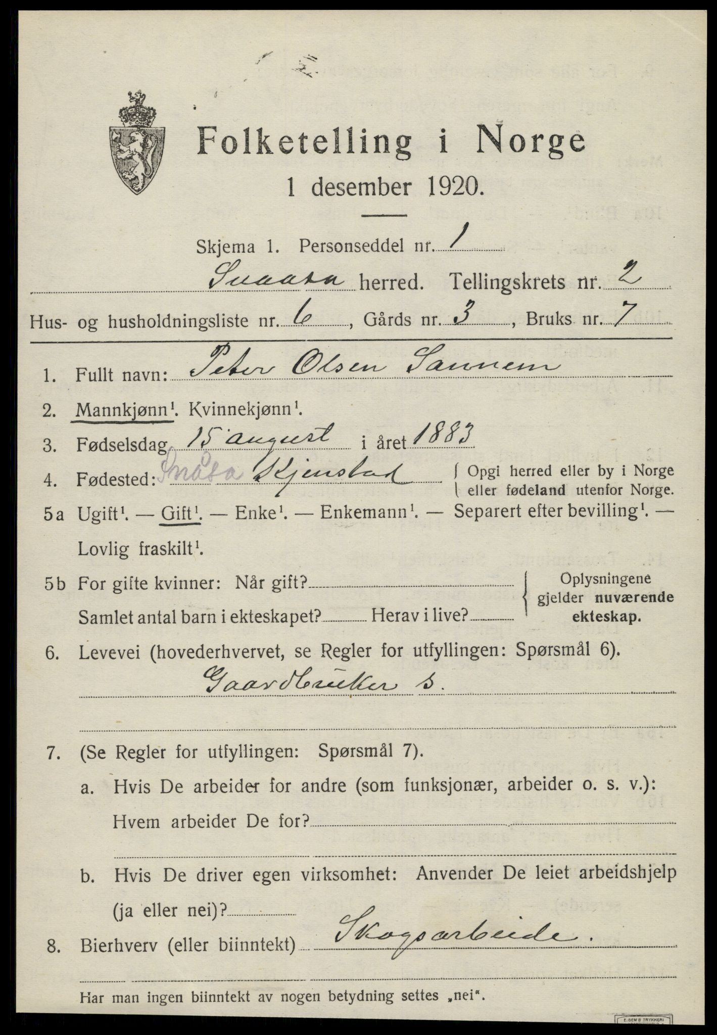 SAT, Folketelling 1920 for 1736 Snåsa herred, 1920, s. 1238