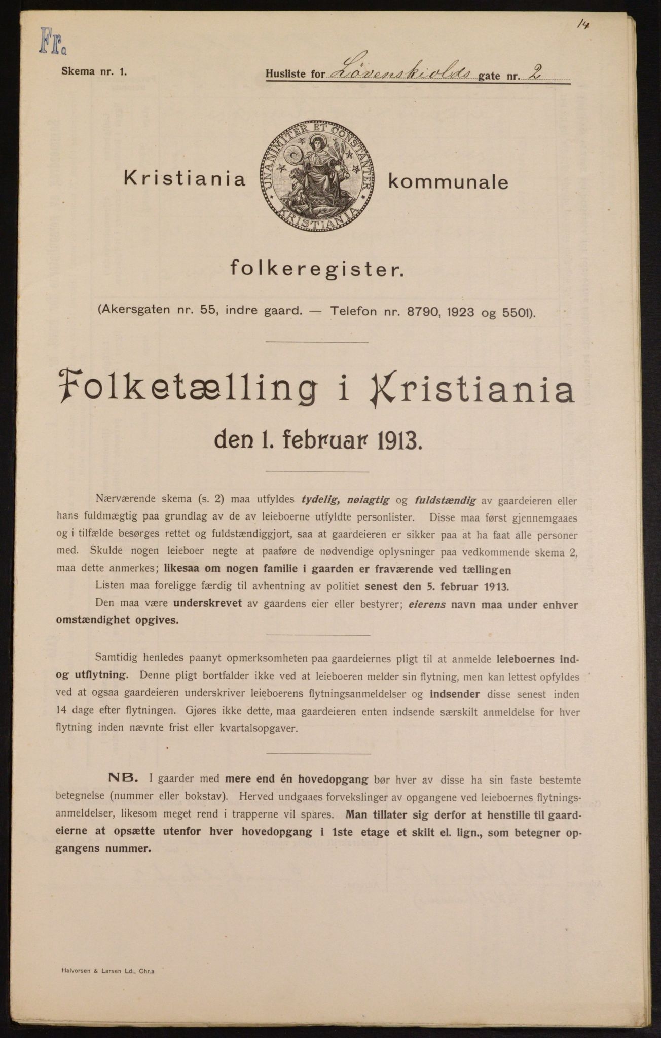 OBA, Kommunal folketelling 1.2.1913 for Kristiania, 1913, s. 58582