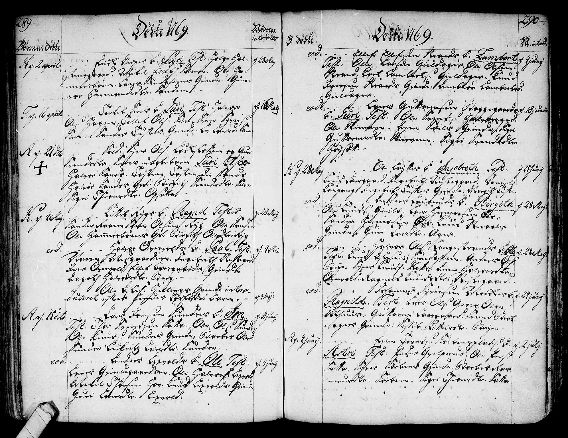 Ål kirkebøker, SAKO/A-249/F/Fa/L0001: Ministerialbok nr. I 1, 1744-1769, s. 289-290