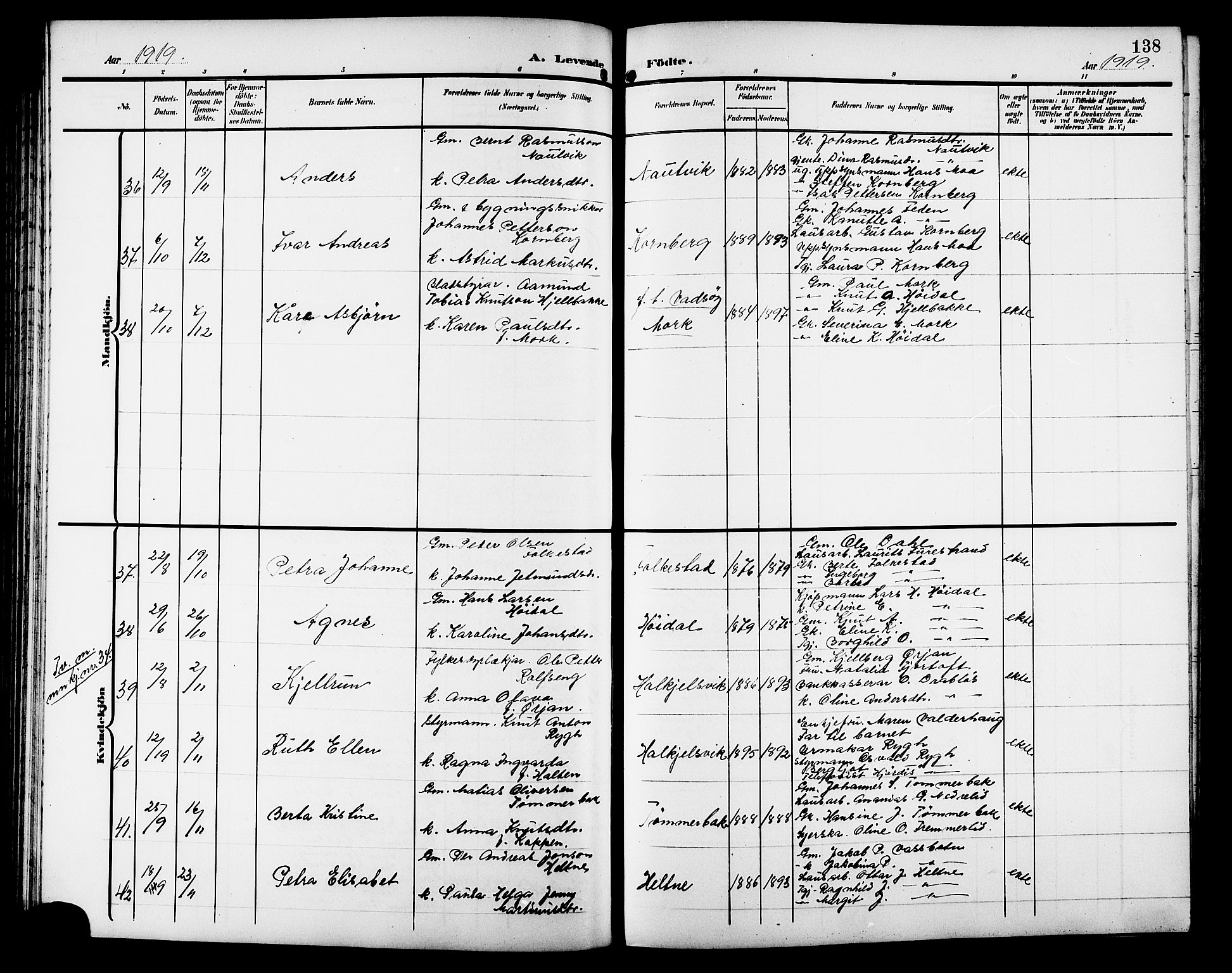 Ministerialprotokoller, klokkerbøker og fødselsregistre - Møre og Romsdal, AV/SAT-A-1454/511/L0159: Klokkerbok nr. 511C05, 1902-1920, s. 138