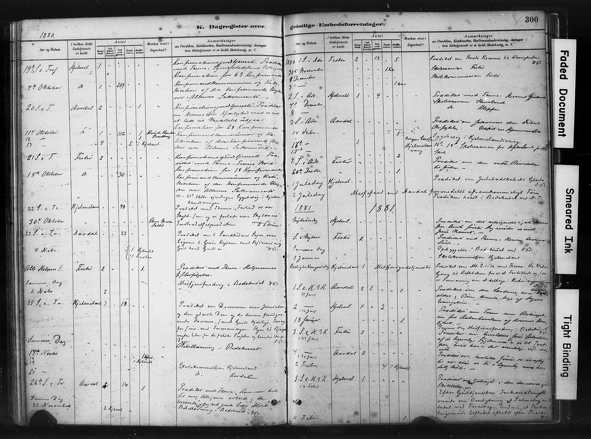 Hjelmeland sokneprestkontor, AV/SAST-A-101843/01/IV/L0014: Ministerialbok nr. A 14, 1879-1900, s. 300