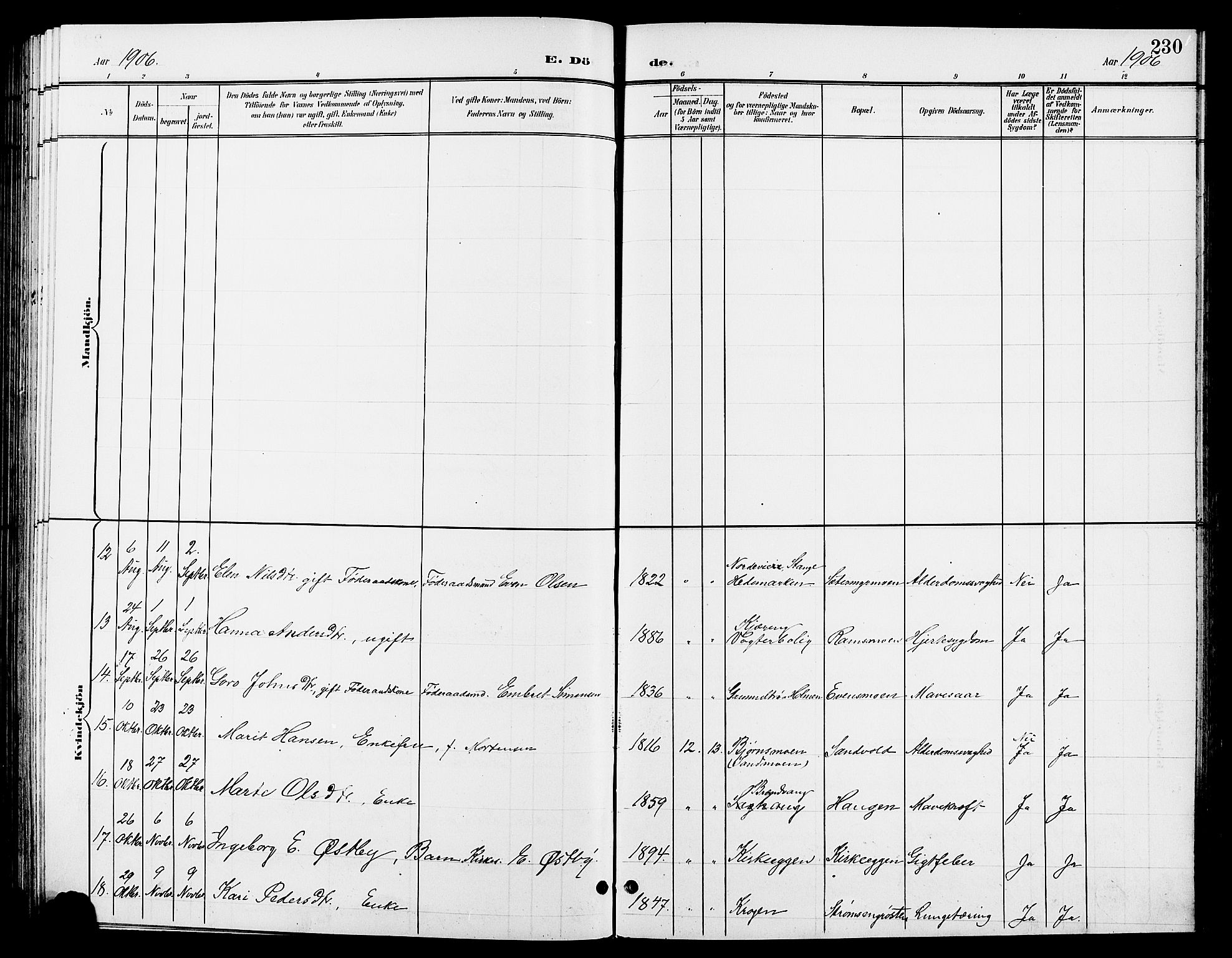 Tynset prestekontor, AV/SAH-PREST-058/H/Ha/Hab/L0009: Klokkerbok nr. 9, 1900-1914, s. 230