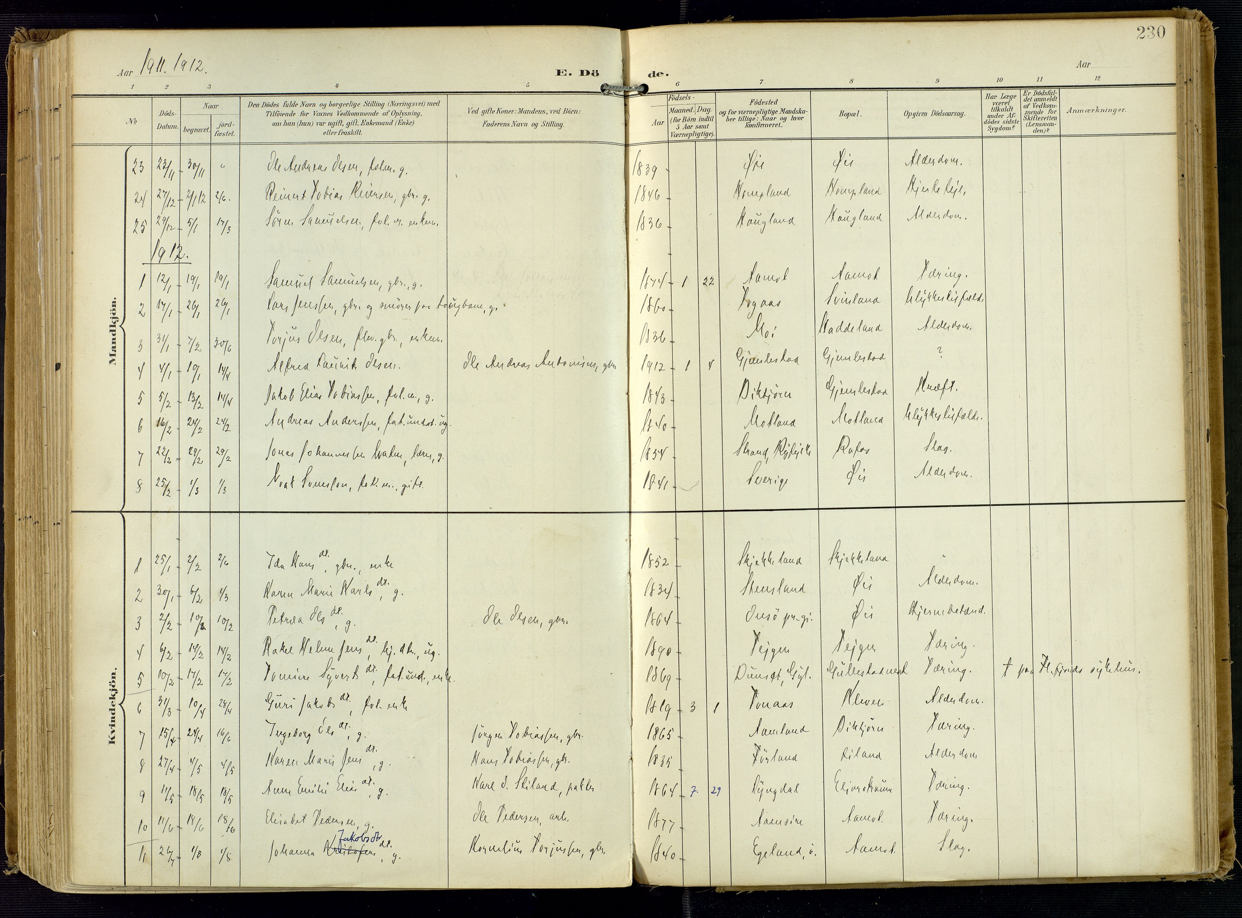 Kvinesdal sokneprestkontor, SAK/1111-0026/F/Fa/Fab/L0009: Ministerialbok nr. A 9, 1898-1915, s. 230