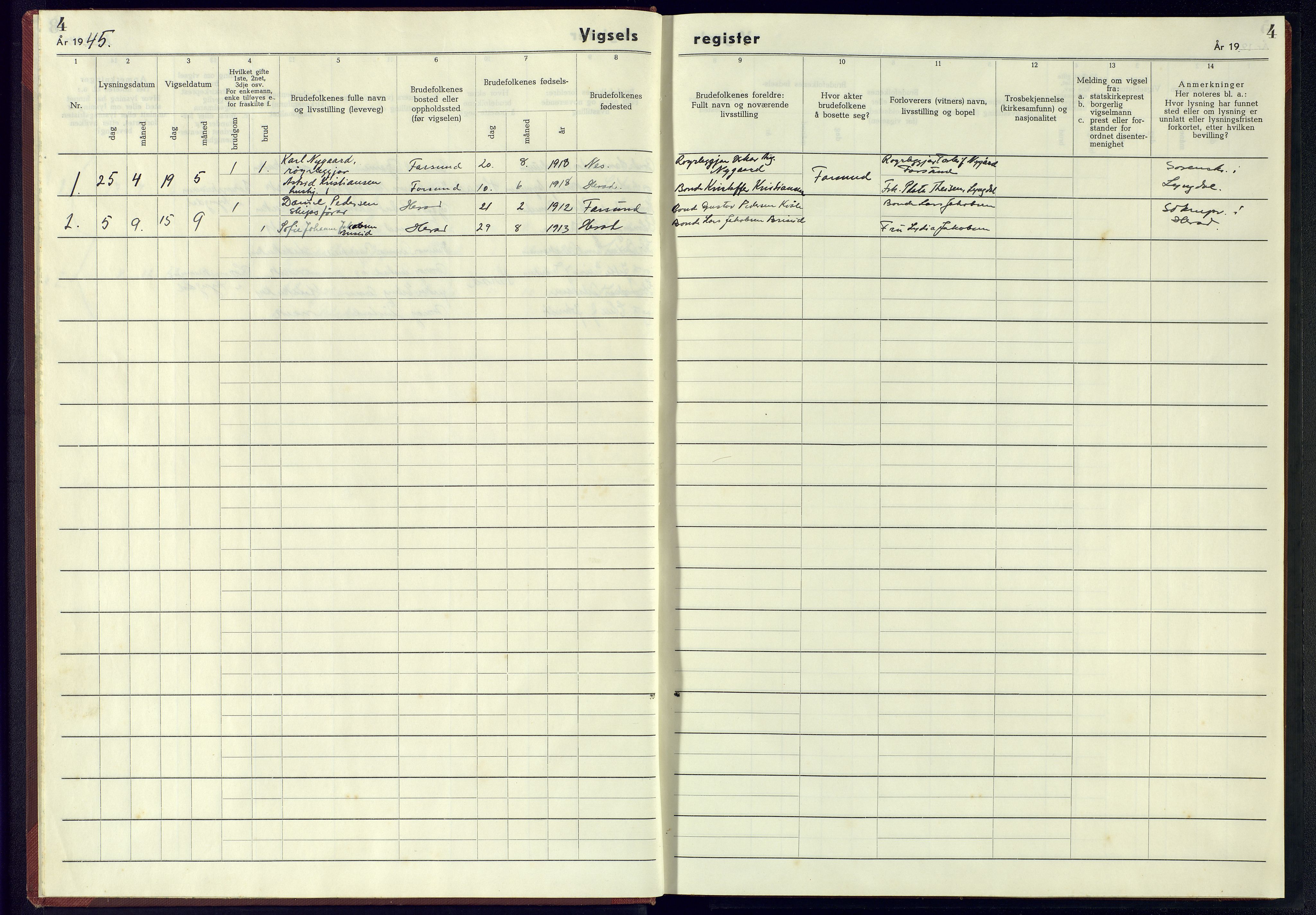 Herad sokneprestkontor, SAK/1111-0018/J/Jb/L0003: Vigselsregister nr. A-VI-4, 1942-1945, s. 4