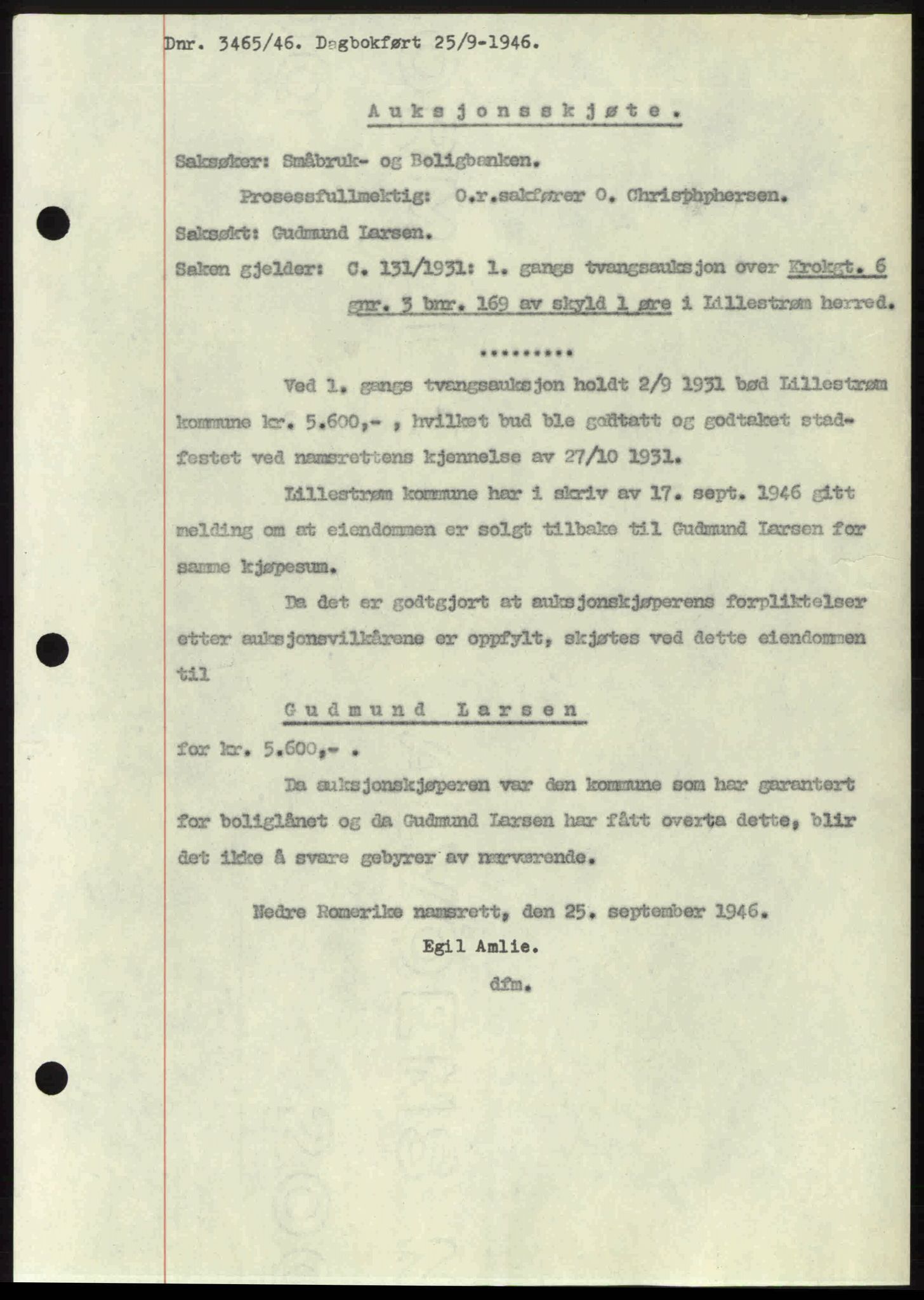 Nedre Romerike sorenskriveri, AV/SAO-A-10469/G/Gb/Gbd/L0017: Pantebok nr. 17, 1946-1946, Dagboknr: 3465/1946