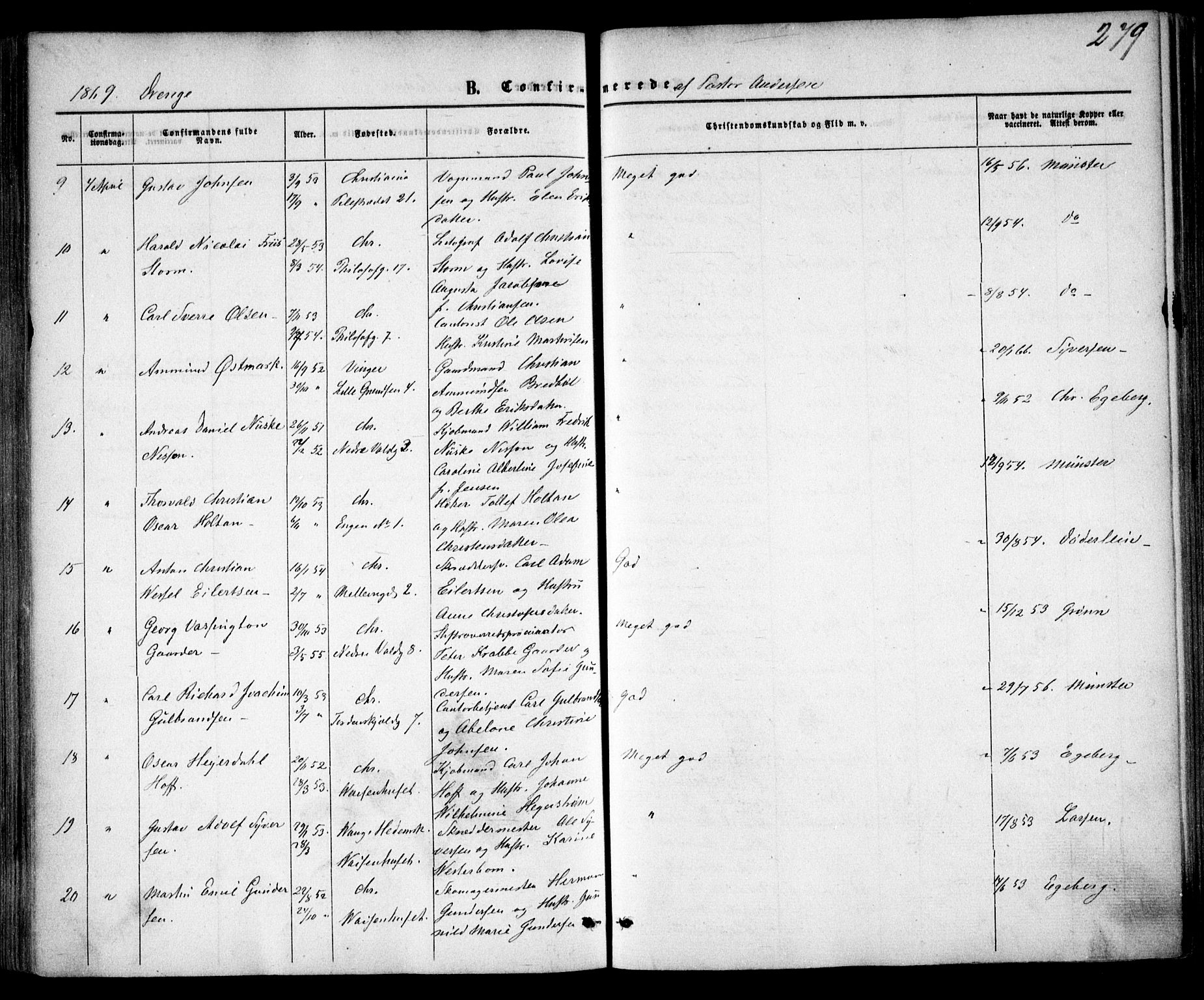 Trefoldighet prestekontor Kirkebøker, AV/SAO-A-10882/F/Fb/L0001: Ministerialbok nr. II 1, 1858-1871, s. 279