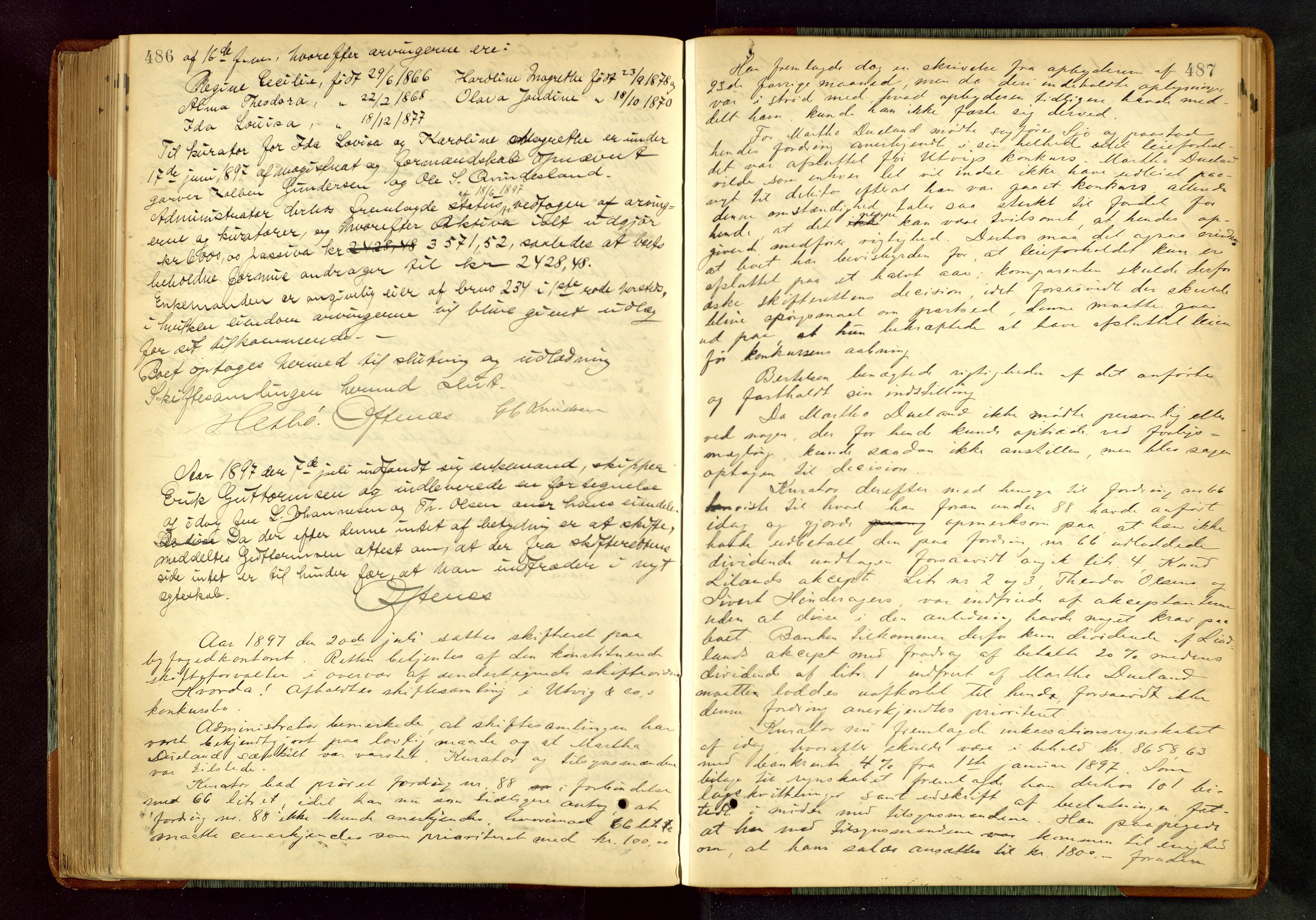 Haugesund tingrett, AV/SAST-A-101415/01/IV/IVA/L0005: Skifteprotokoll med register, 1887-1900, s. 486-487